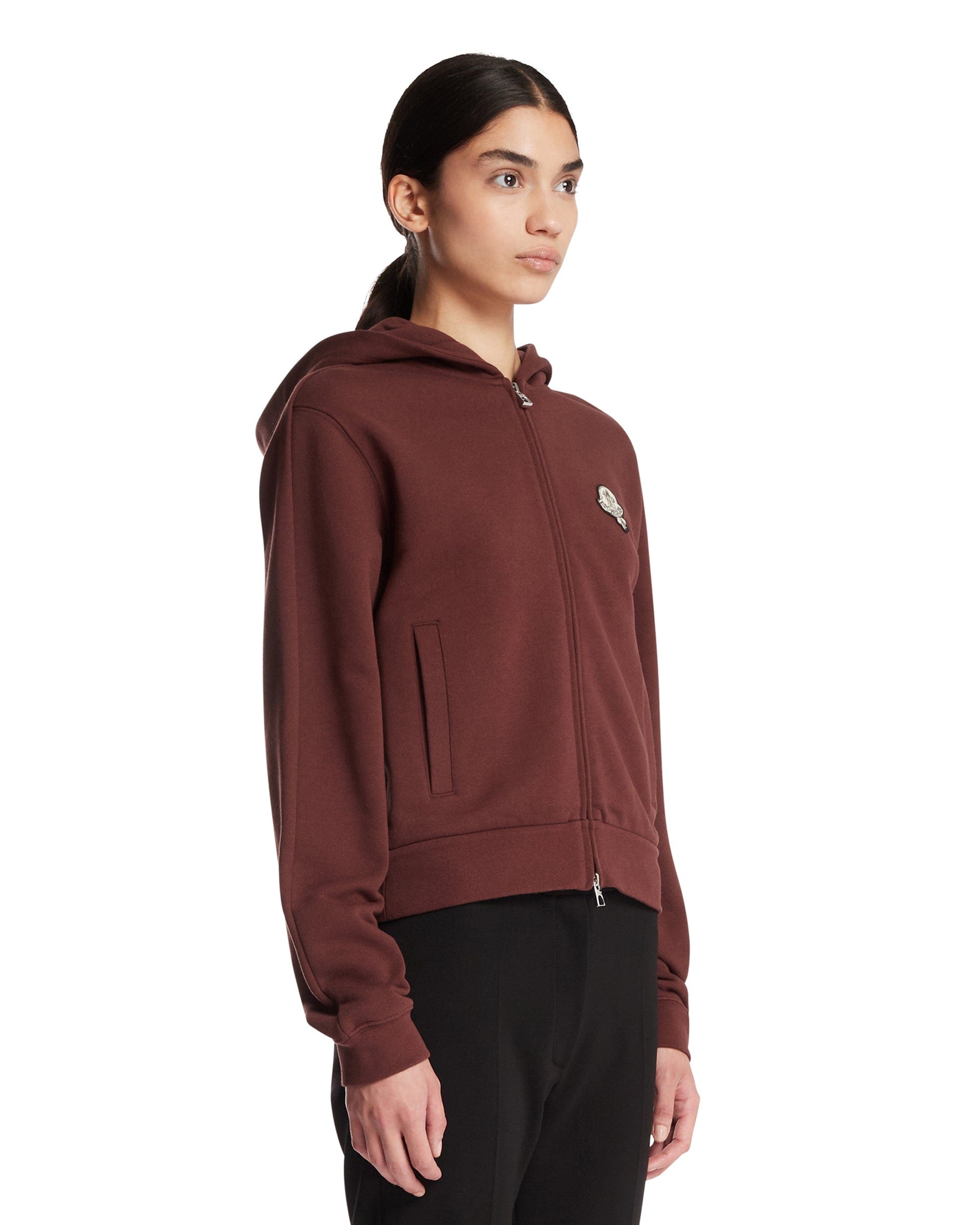 Moncler Felpa In Cotone Con Patch Marrone