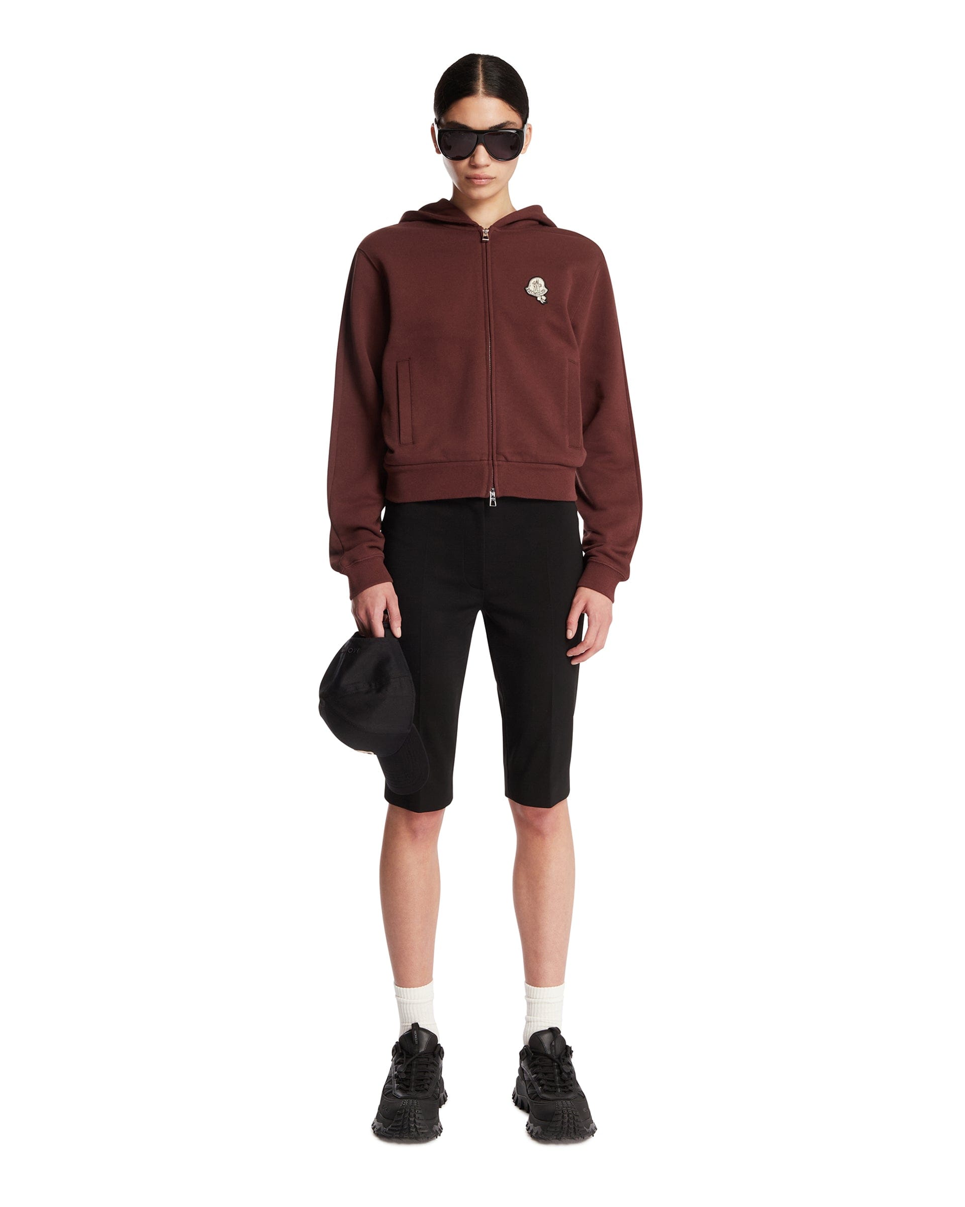Moncler Felpa In Cotone Con Patch Marrone