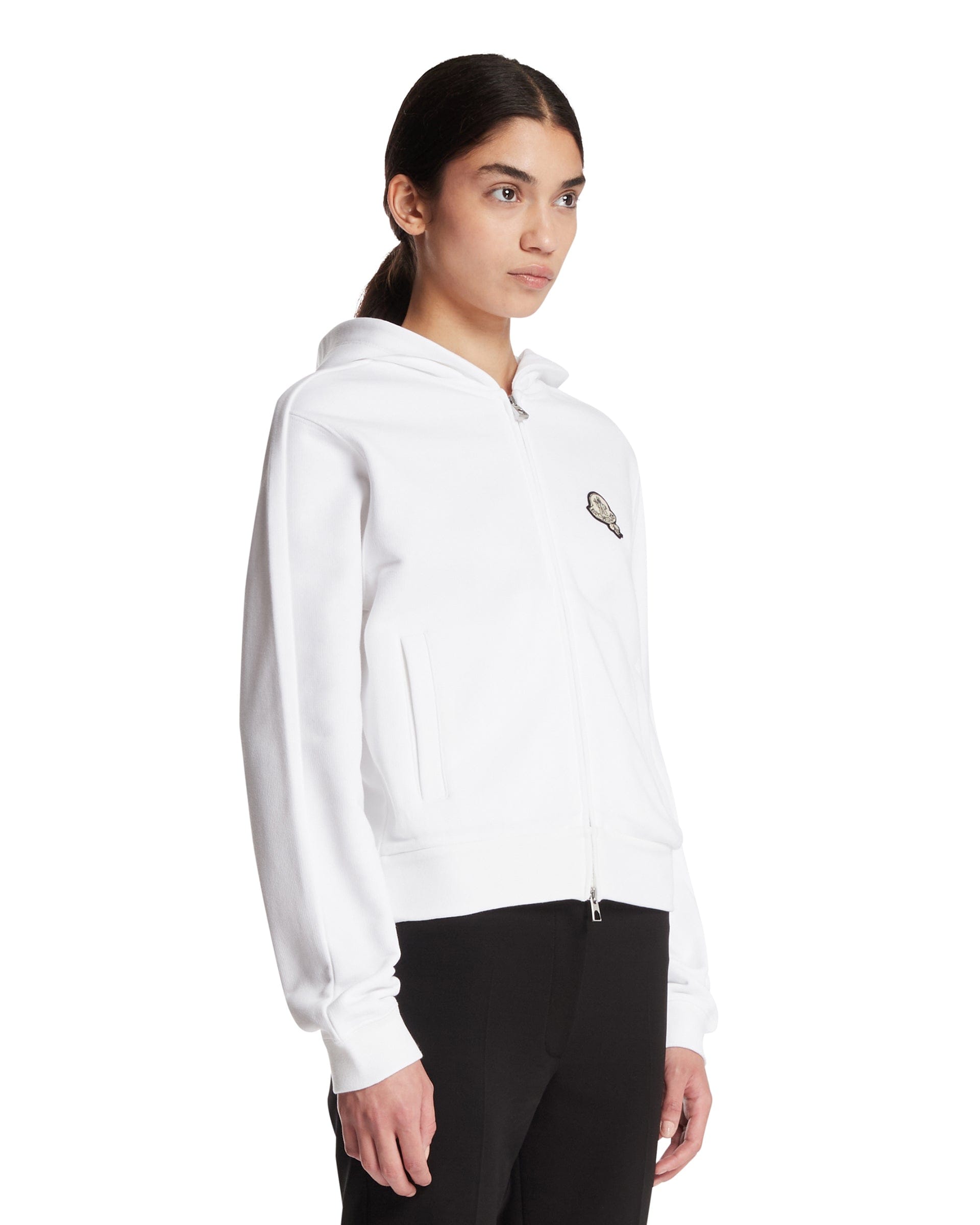 Moncler Felpa In Cotone Con Patch Bianca