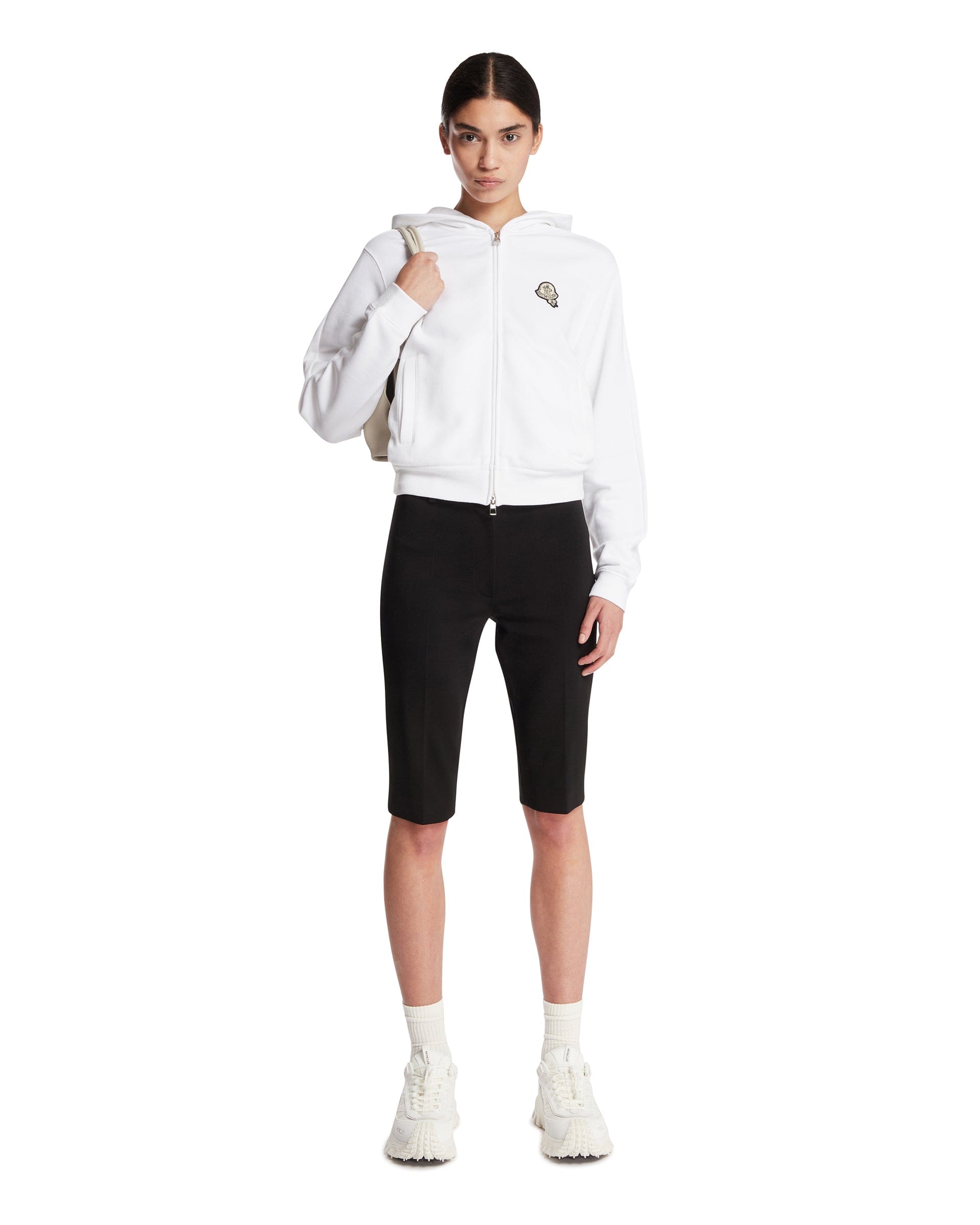 Moncler Felpa In Cotone Con Patch Bianca