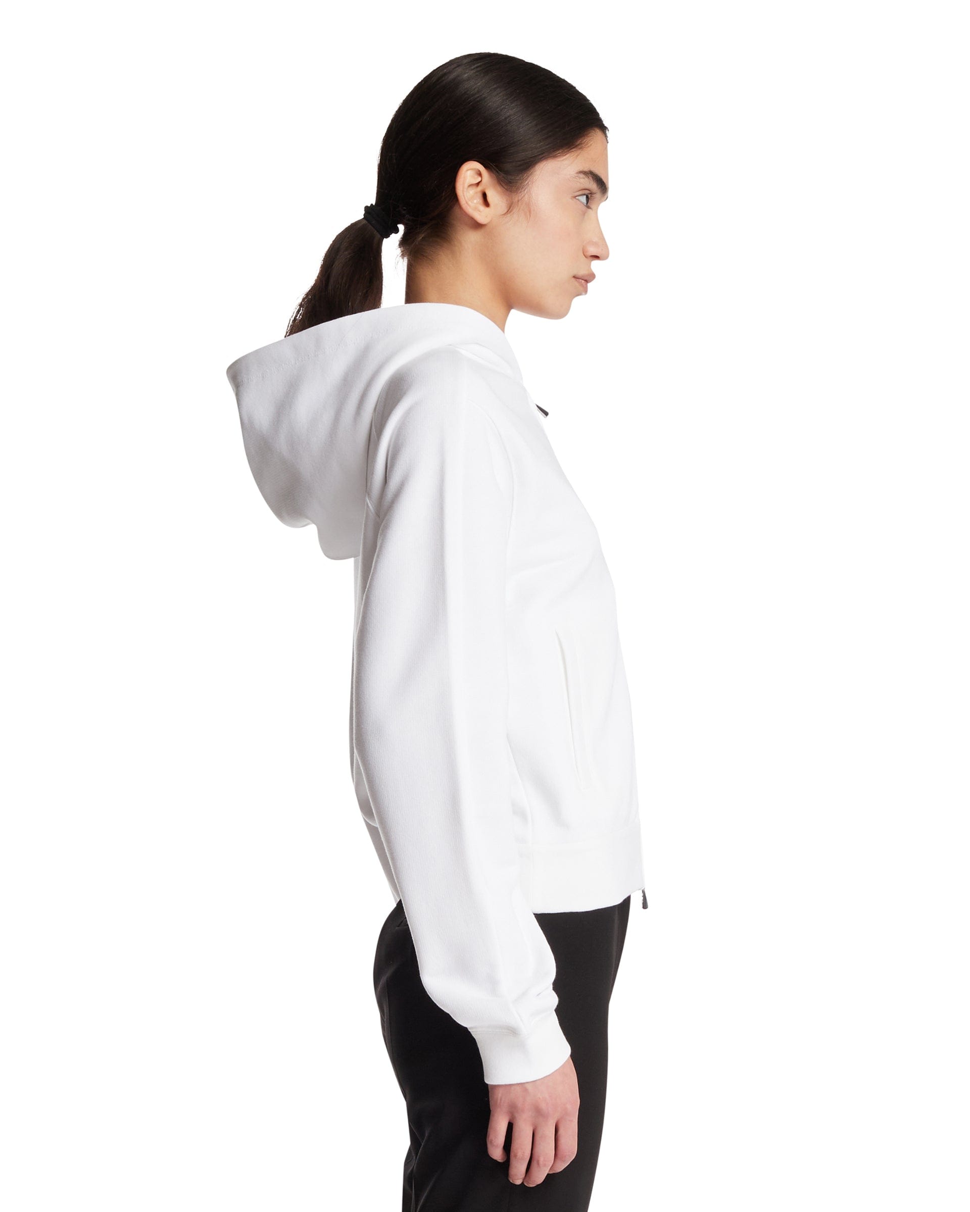 Moncler Felpa In Cotone Con Patch Bianca