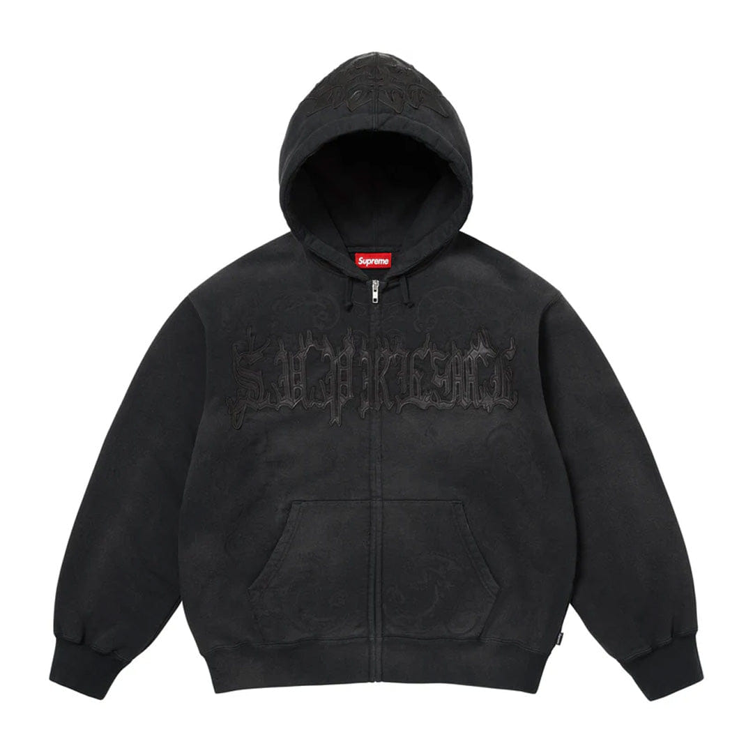 Supreme Leather Applique Zip Up Black