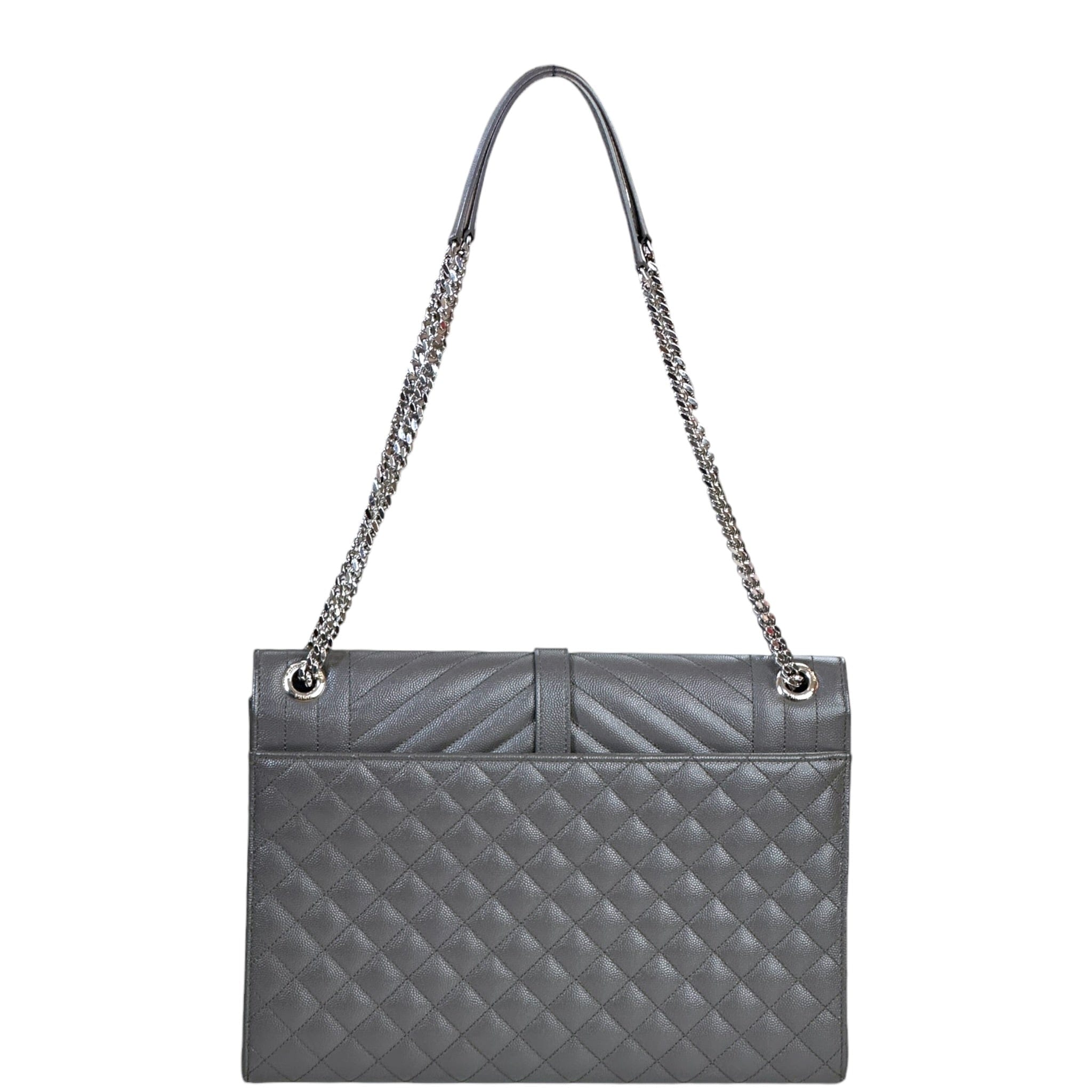 YVES SAINT Laurent Saint Laurent Envelope Shoulder Bag Grey Quilted Grain De Poudre