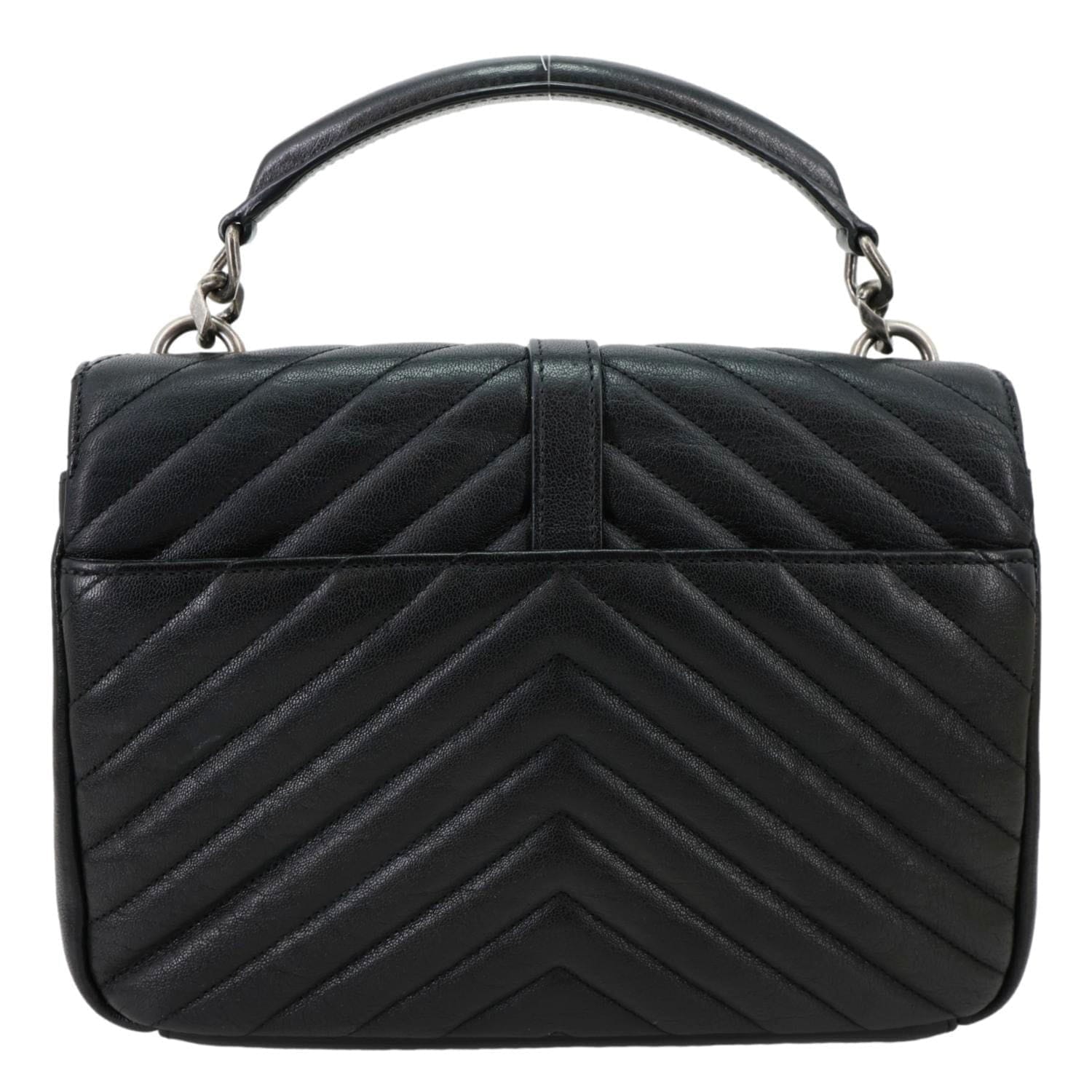 YVES SAINT LAURENT Medium Matelasse Chevron Leather Patchwork College Bag Black