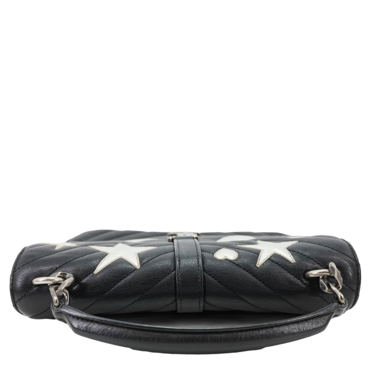 YVES SAINT LAURENT Medium Matelasse Chevron Leather Patchwork College Bag Black