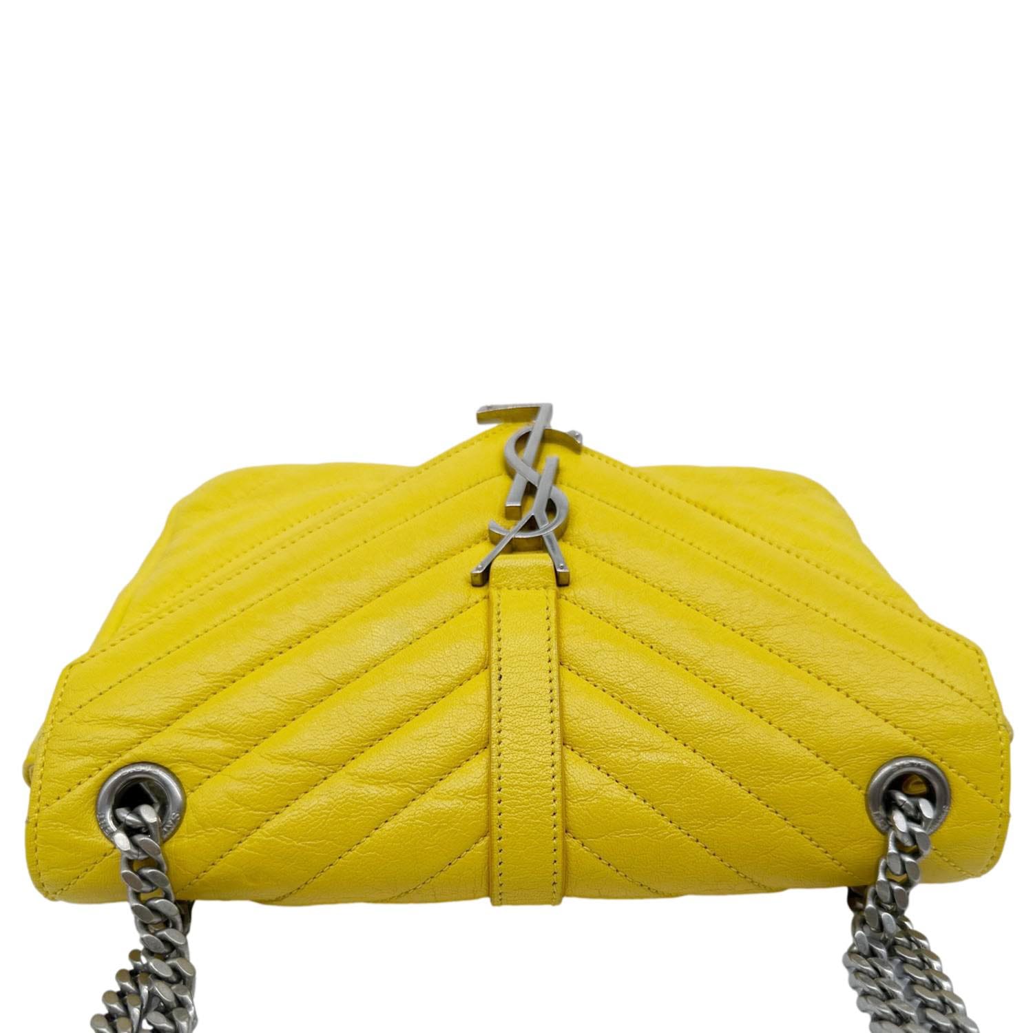 YVES SAINT LAURENT College Flap Medium Chevron Leather Shoulder Bag Yellow