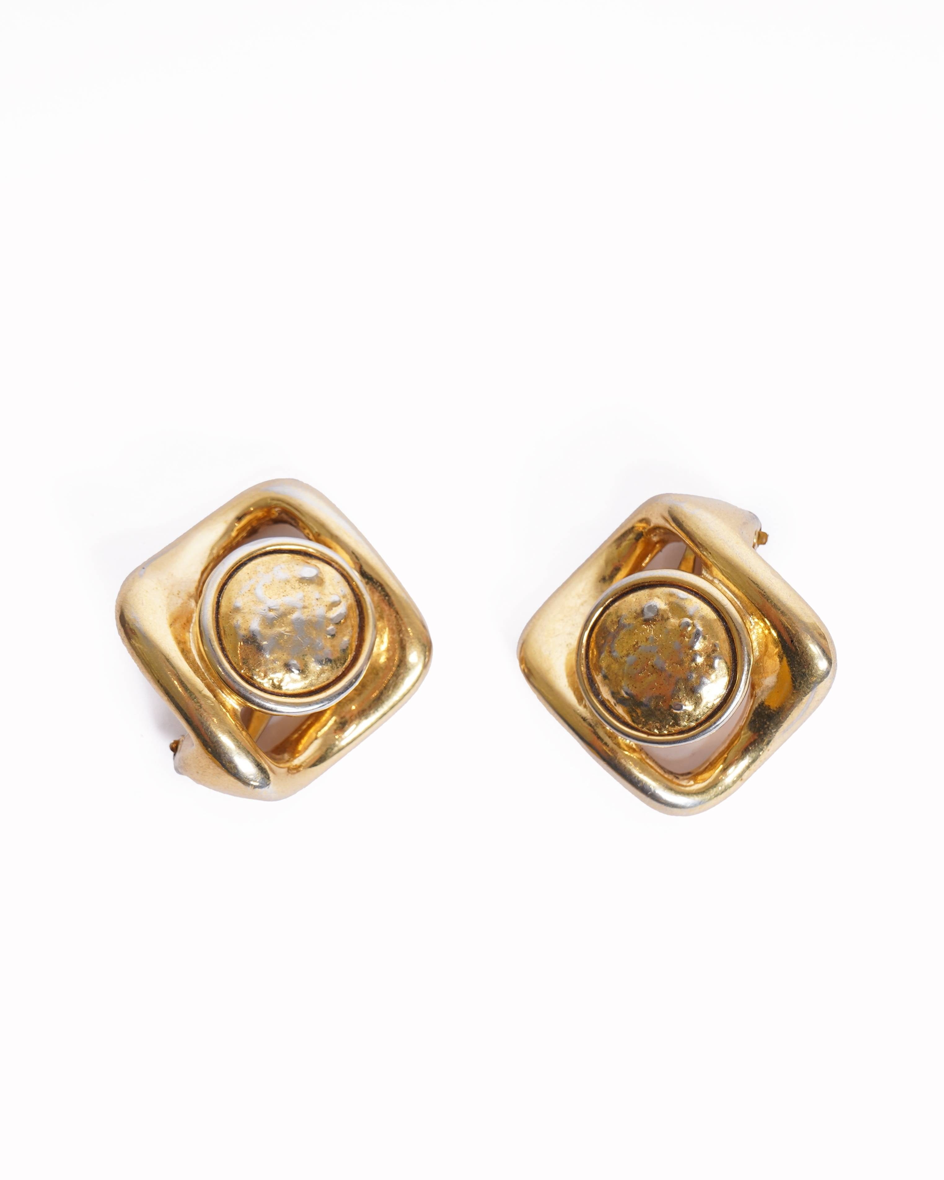 Saint Laurent Vintage YSL Gold Plated Earrings Made in France