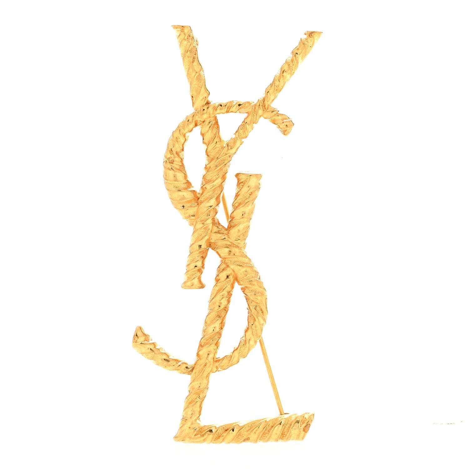 Saint Laurent Brass Cassandre Opyum YSL Twisted Brooch Gold