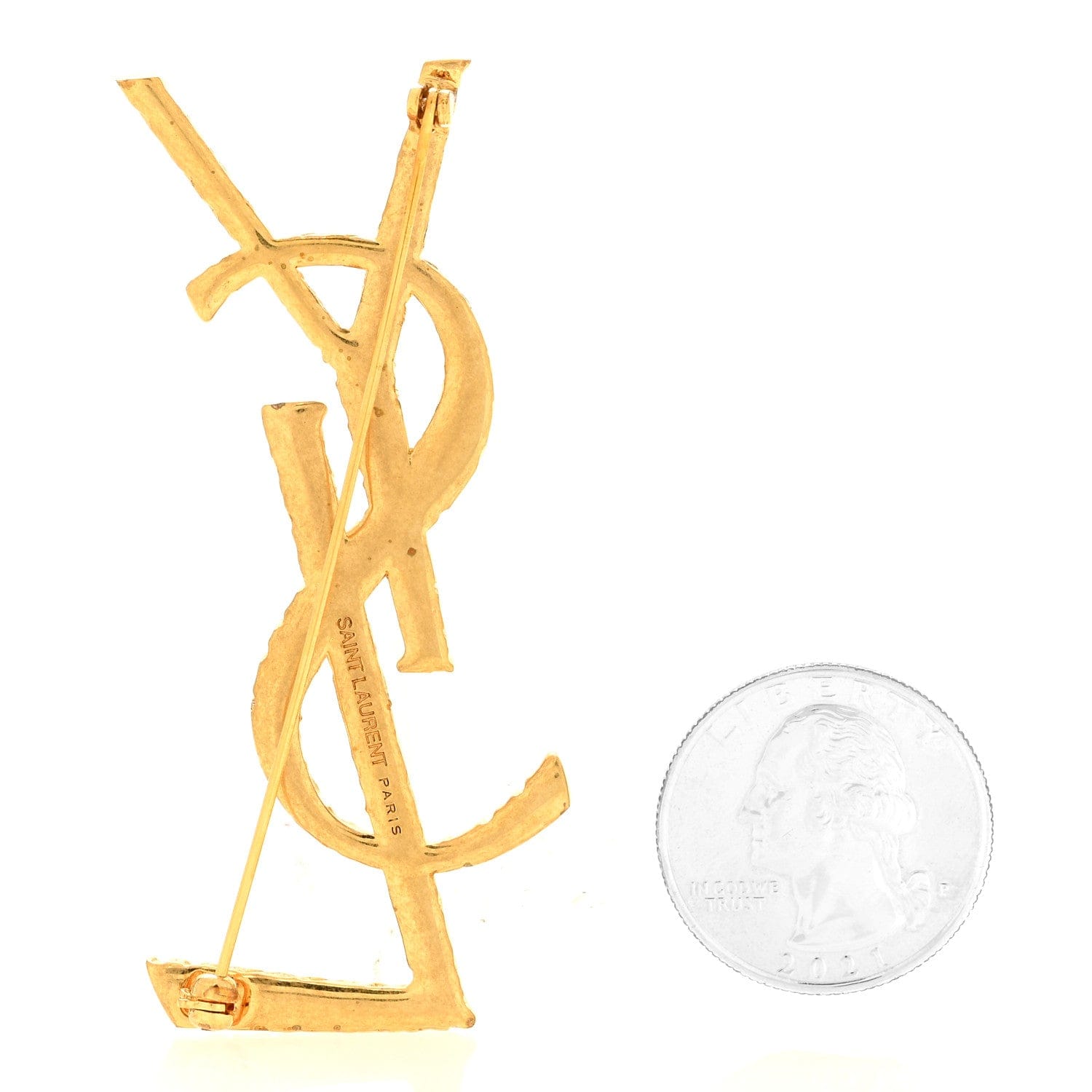 Saint Laurent Brass Cassandre Opyum YSL Twisted Brooch Gold