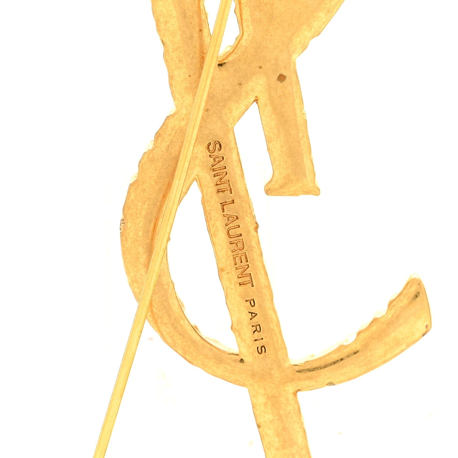 Saint Laurent Brass Cassandre Opyum YSL Twisted Brooch Gold