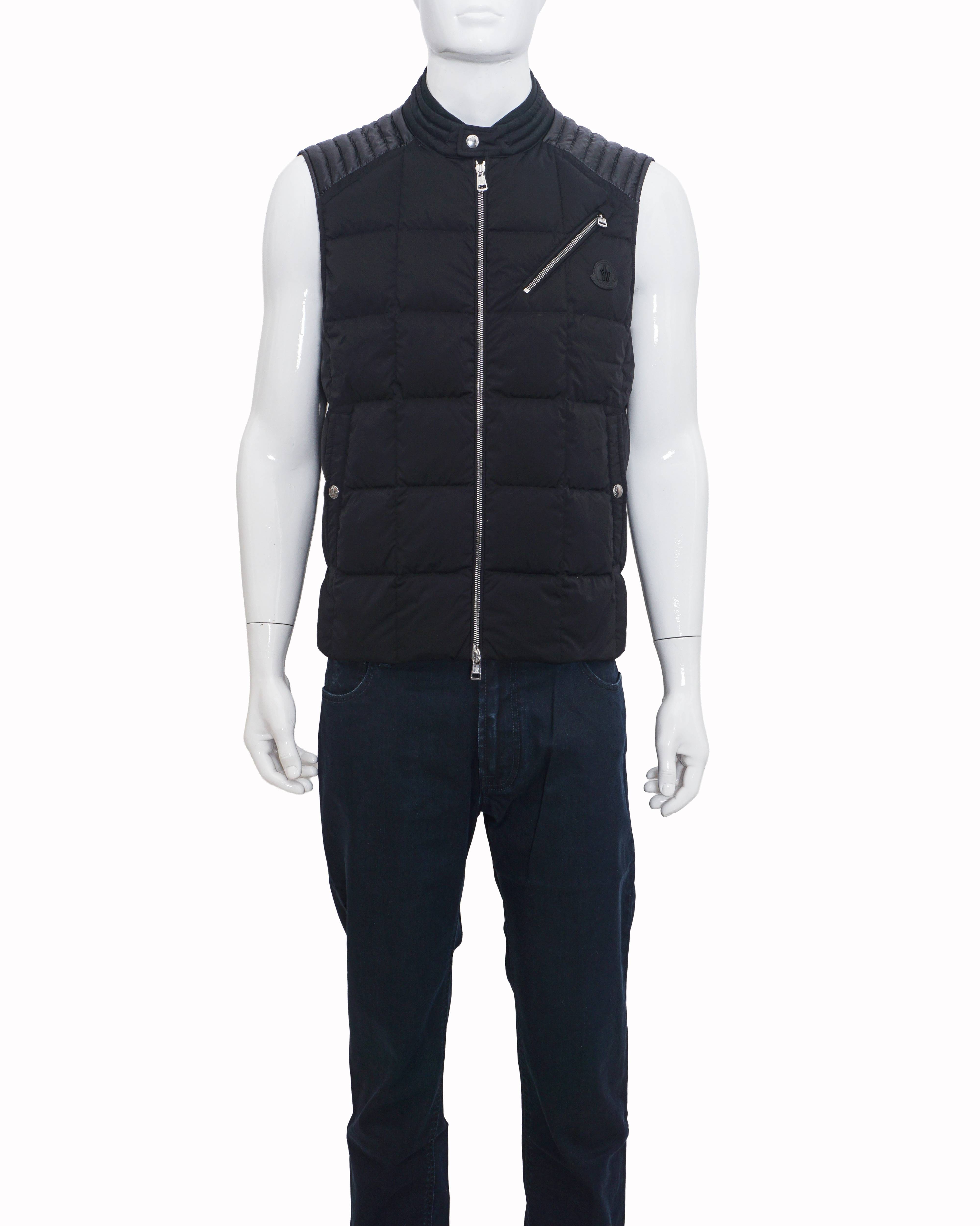 Moncler Men's Black Mixed - Media Quilted Down Felt Logo Gilet