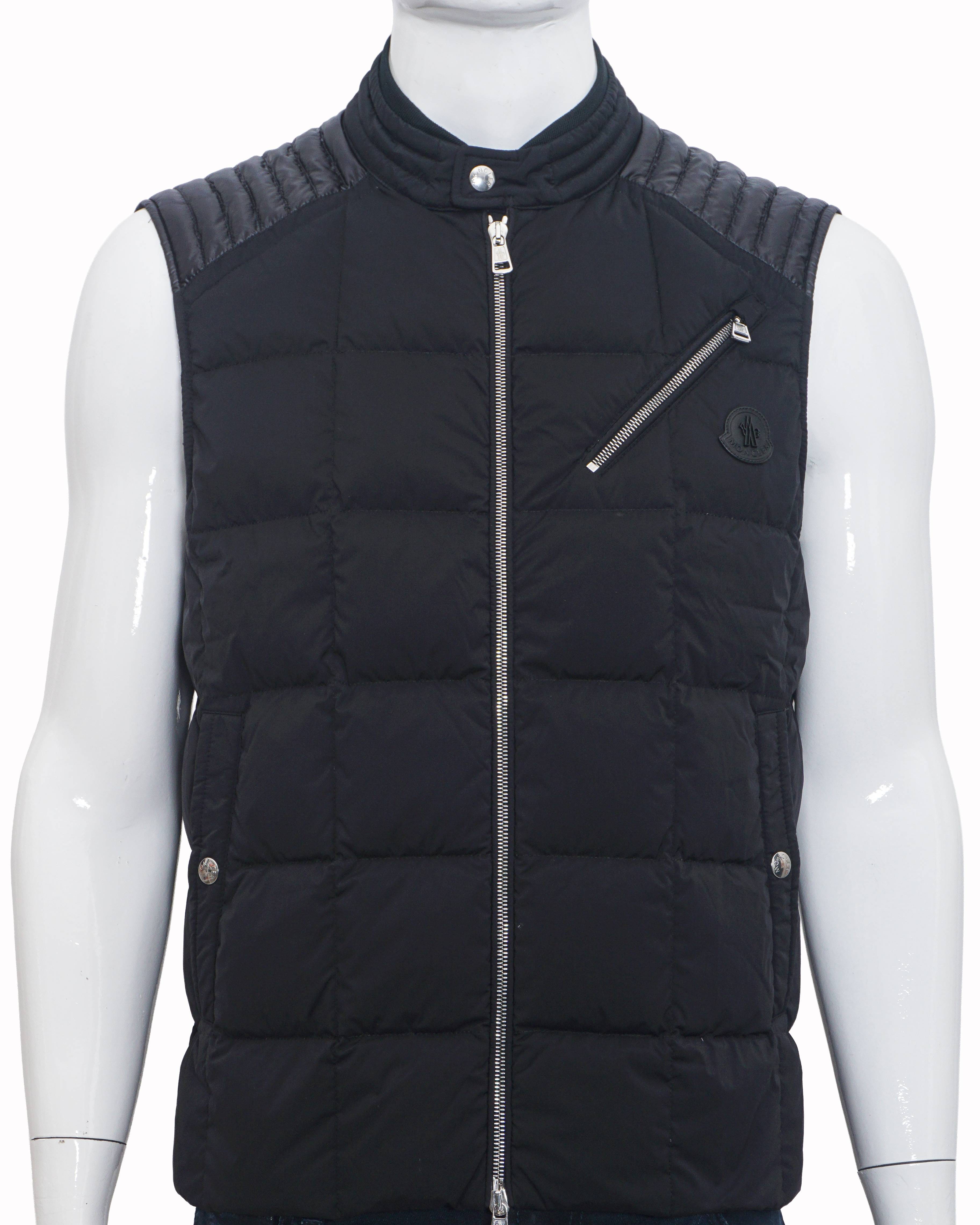 Moncler Men's Black Mixed - Media Quilted Down Felt Logo Gilet