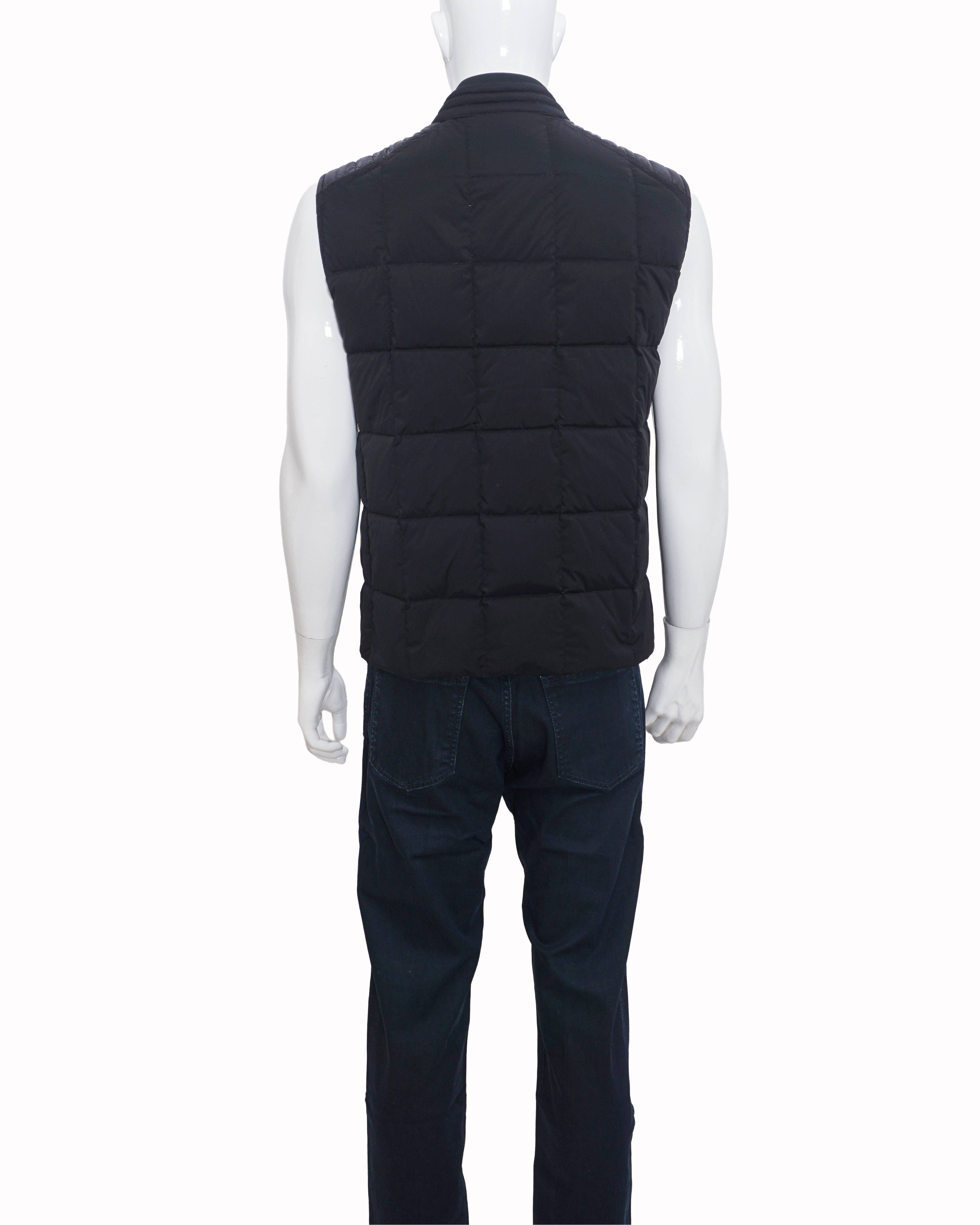 Moncler Men's Black Mixed - Media Quilted Down Felt Logo Gilet
