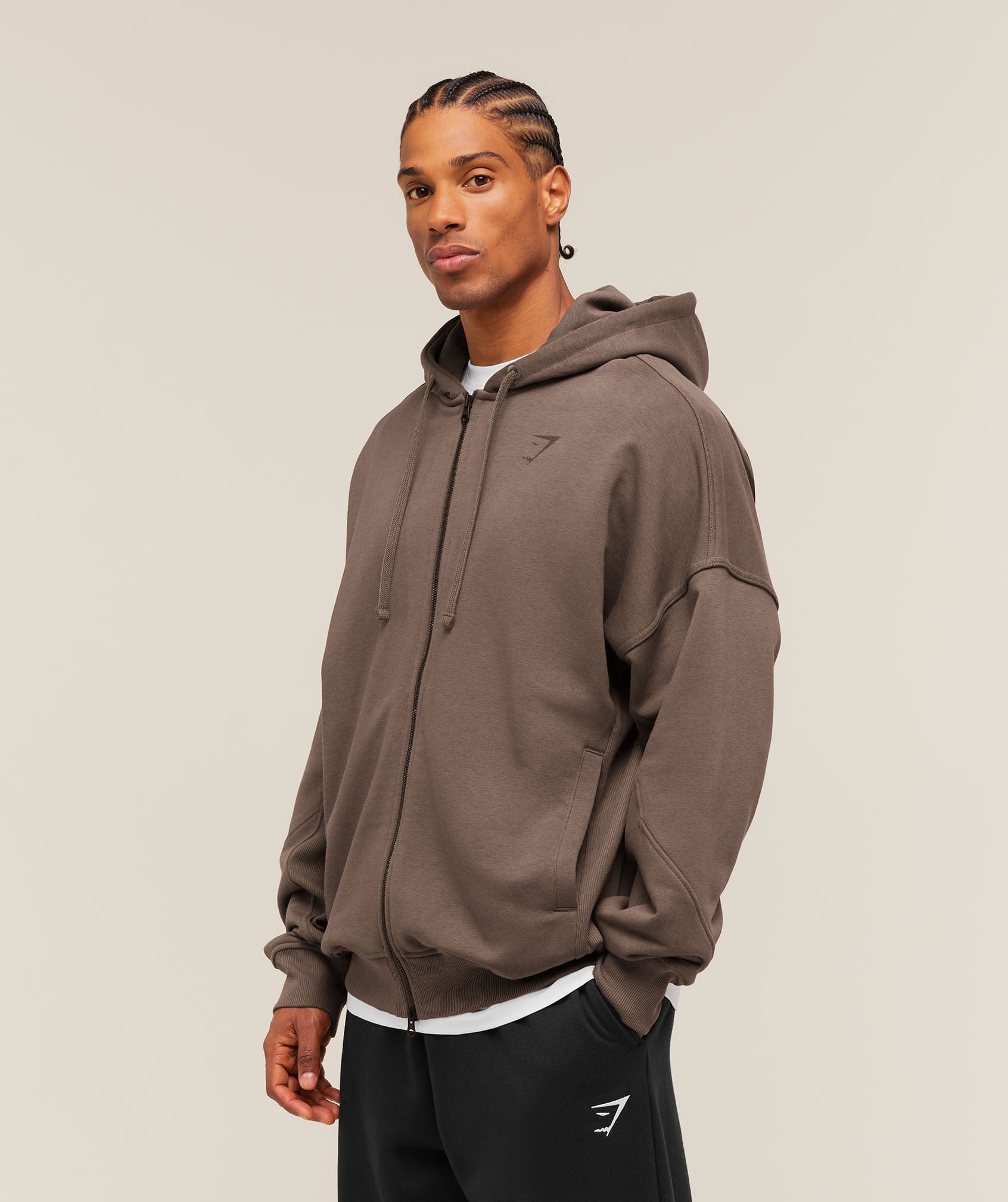 Gymshark Power Zip Up Hoodie Soft Brown