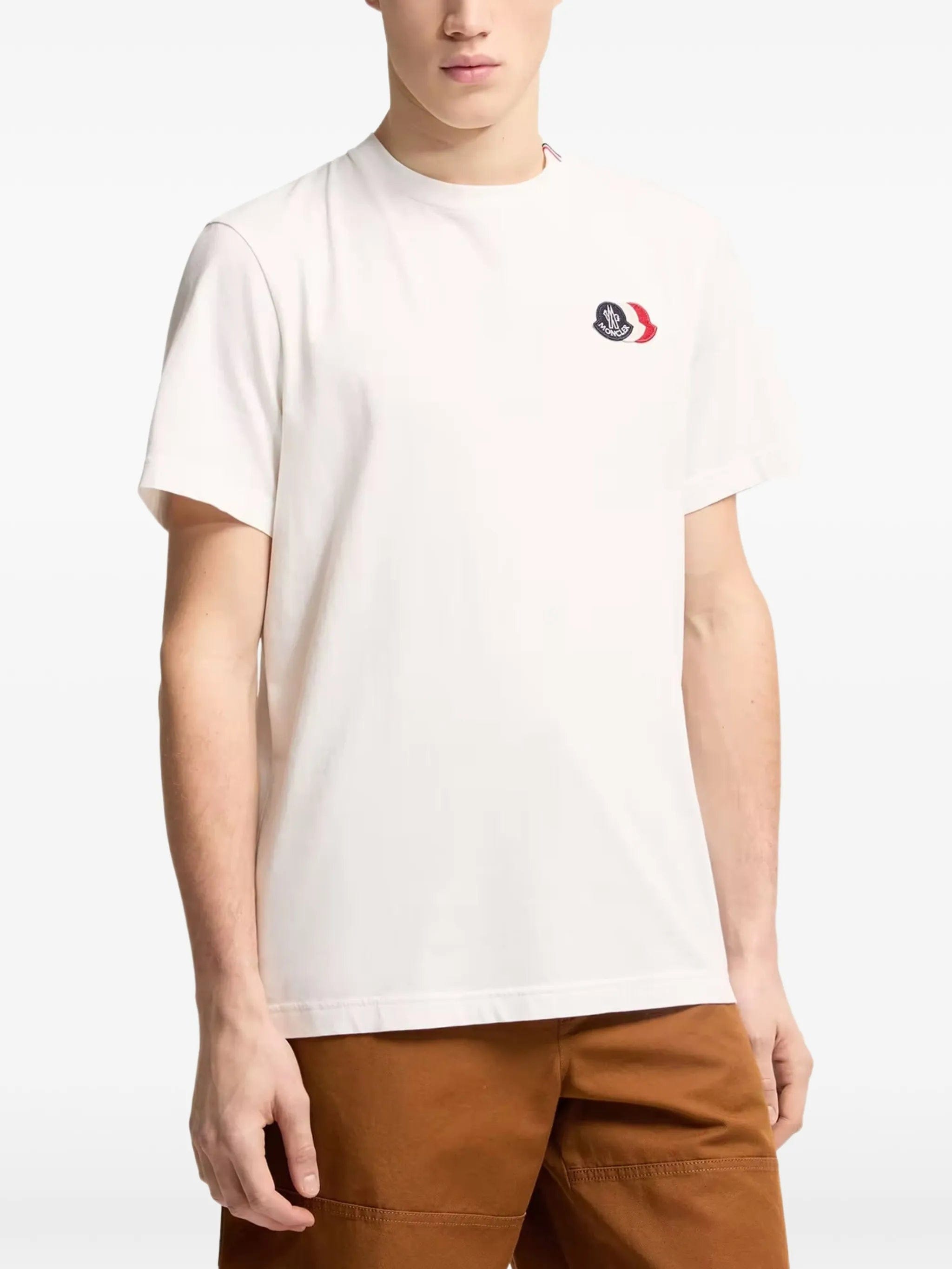 Moncler embroidered tricolor logo cotton t - shirt