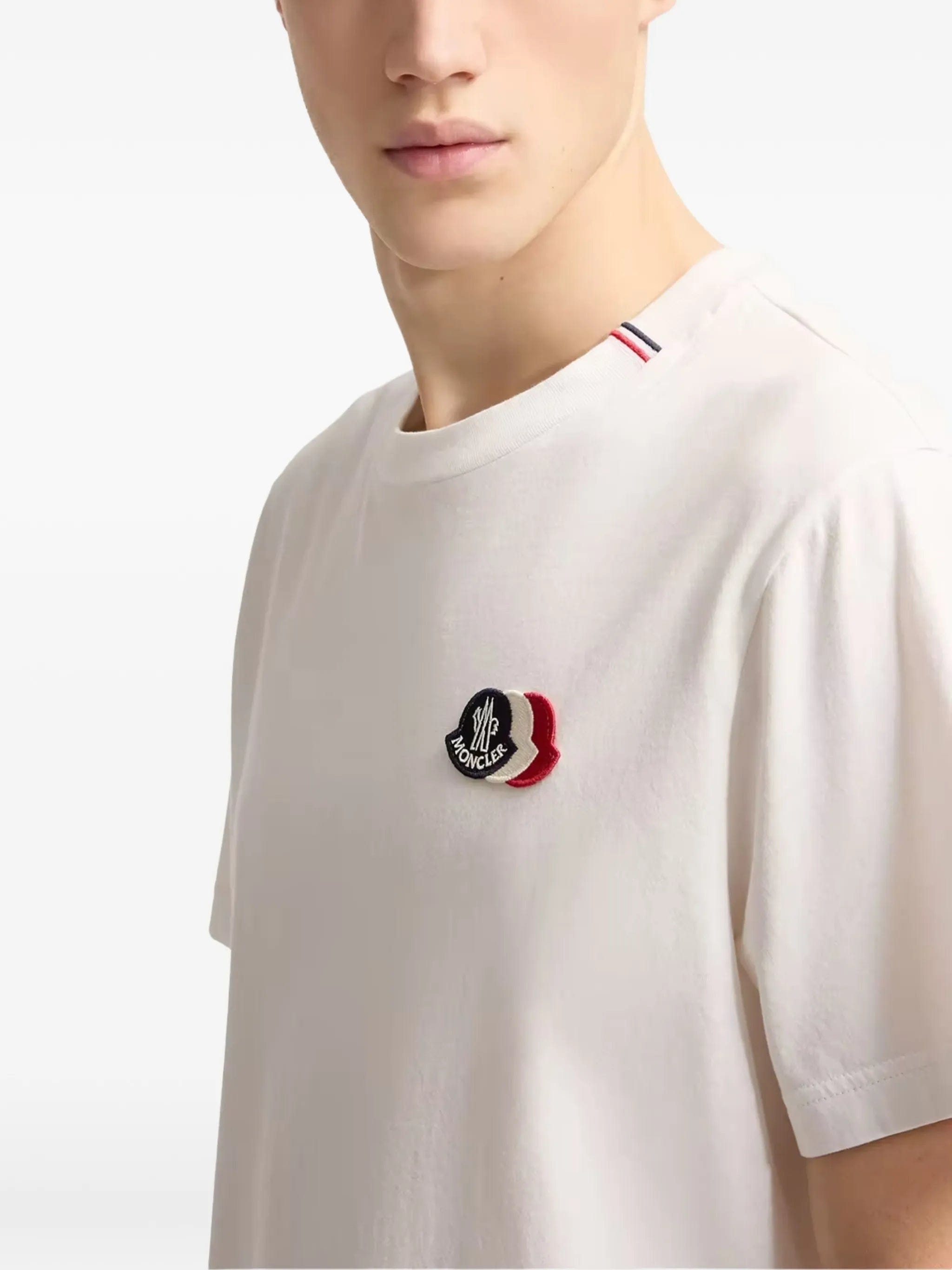 Moncler embroidered tricolor logo cotton t - shirt