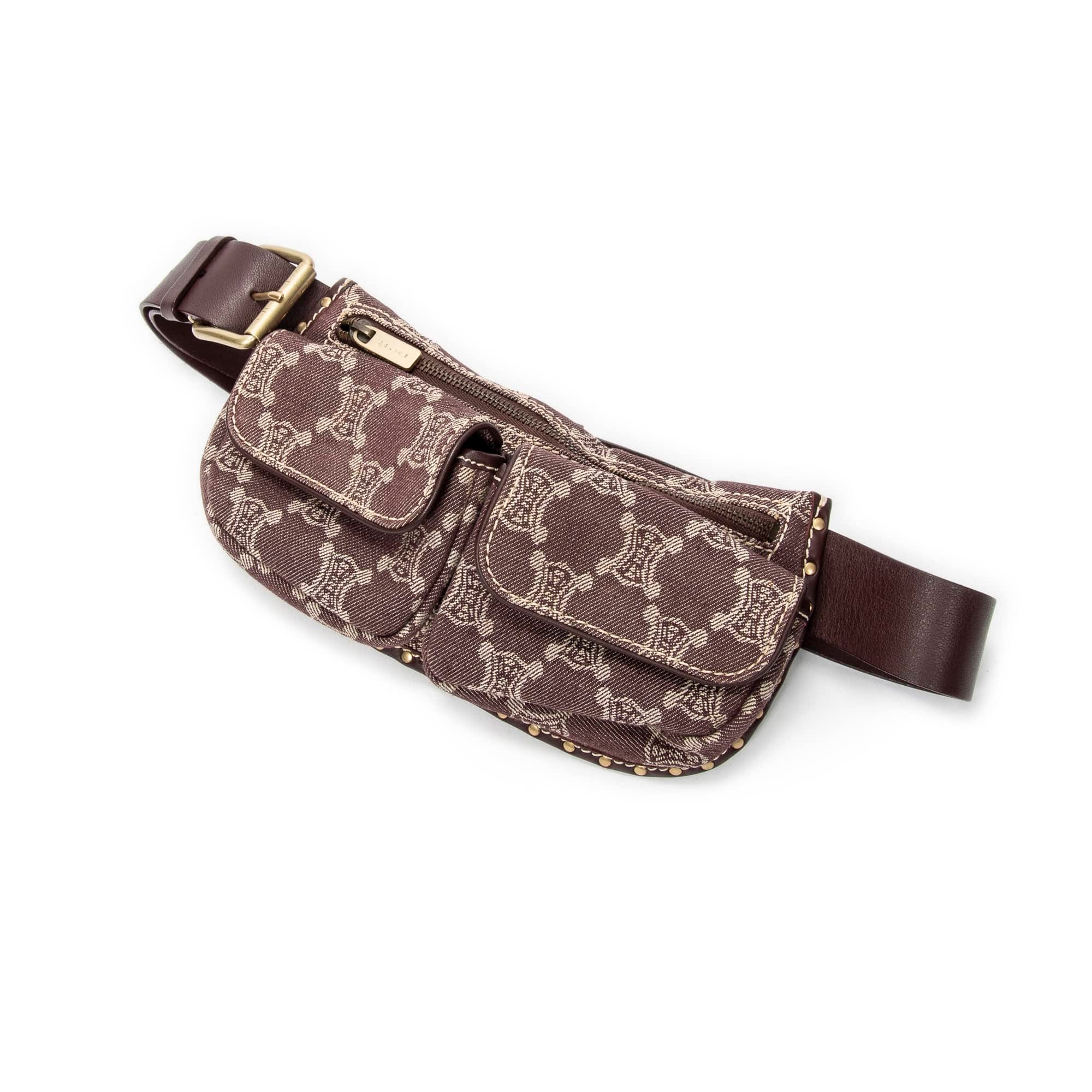 Celine Burgundy Canvas Double Pocket Belt Bag ABC5086