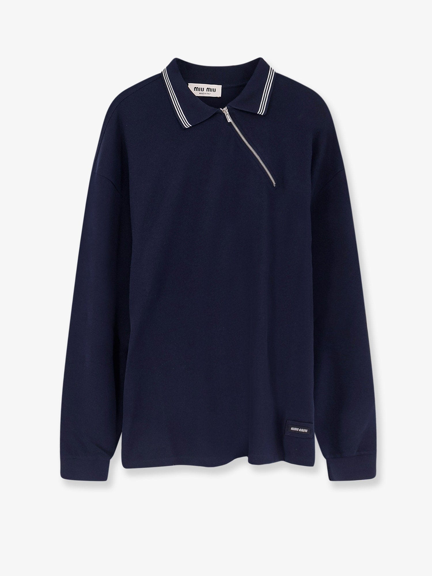 MIU MIU Cotton polo shirt with asymmetric metal zip detail