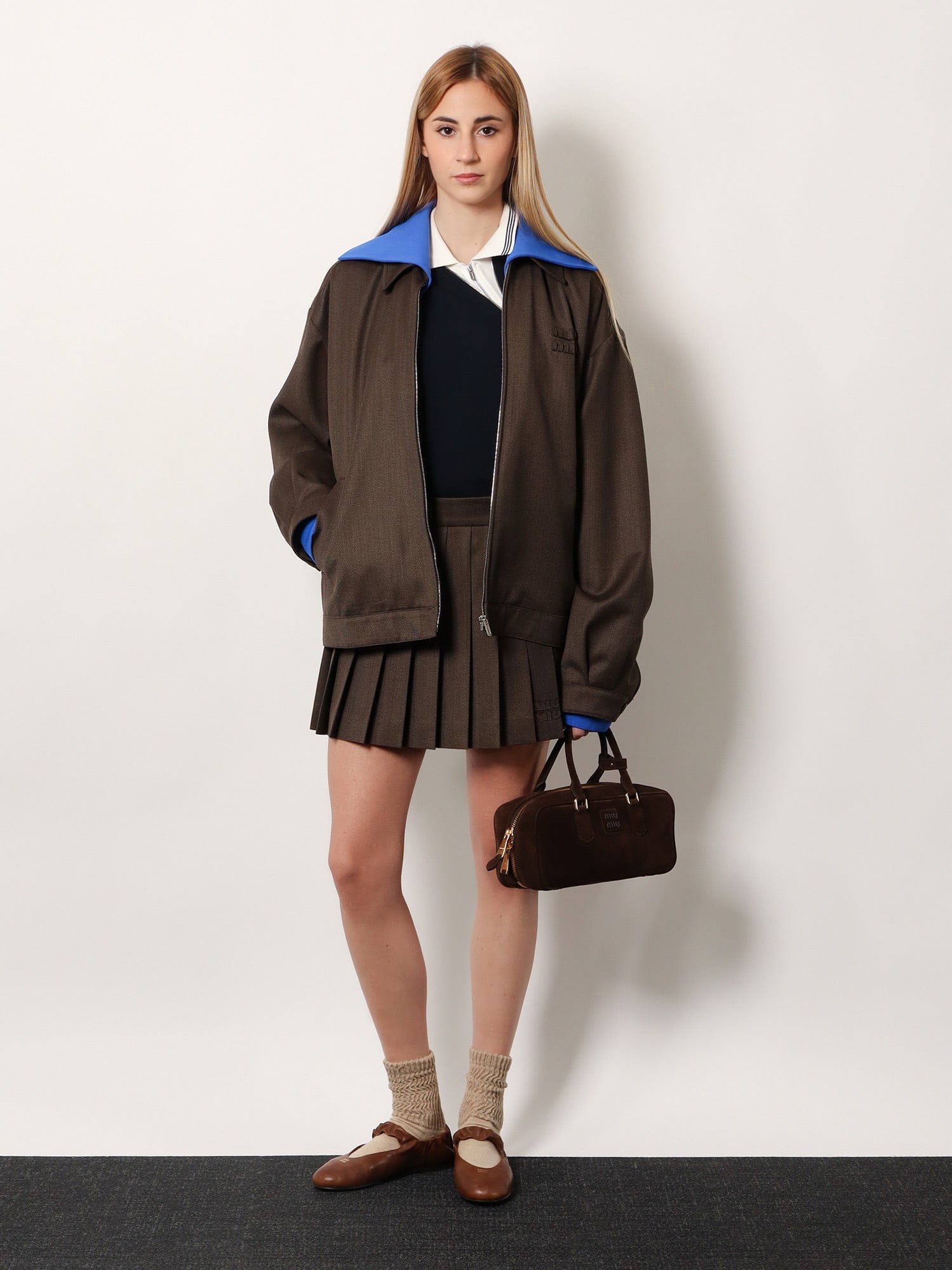 MIU MIU Cotton polo shirt with asymmetric metal zip detail