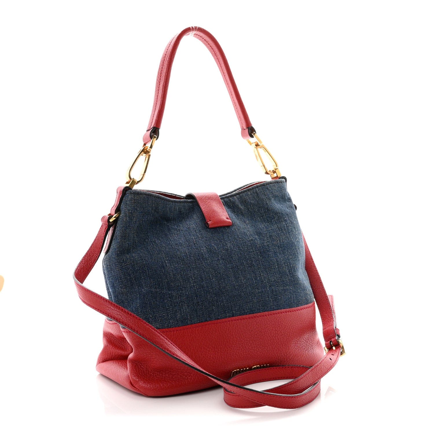 Miu Miu Denim Madras Hobo Bag Blue Fuoco