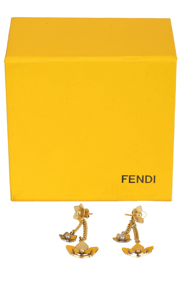 Fendi Two Tone Flower Dangle Earrings