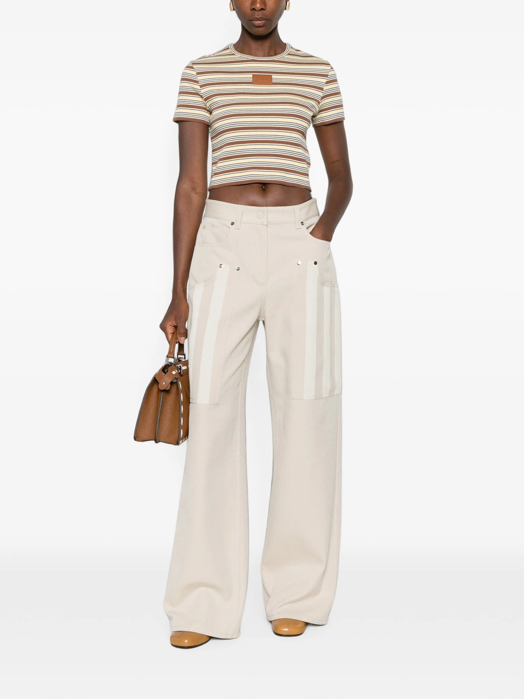 Fendi striped logo - patch T - shirt