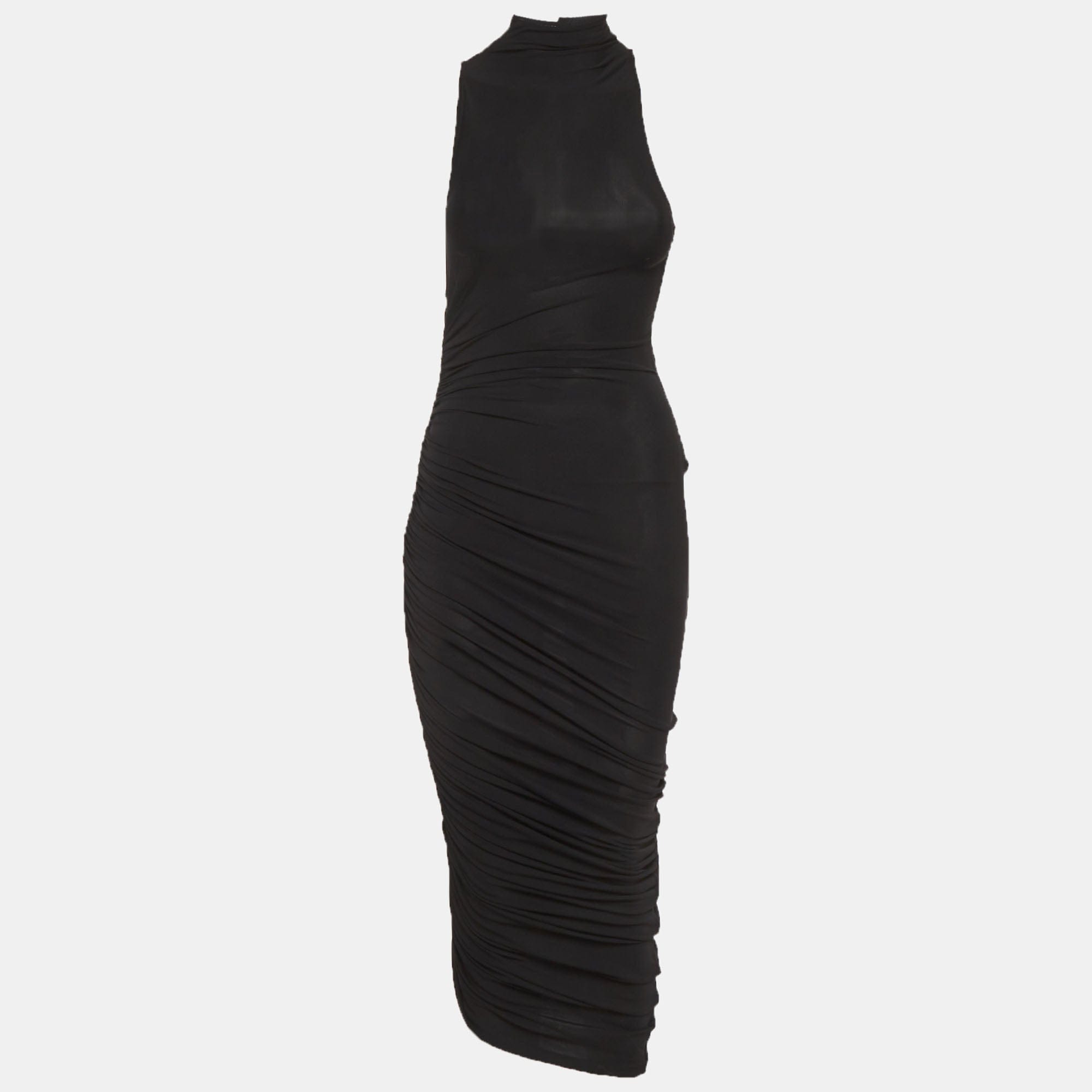 Jacquemus Black Jersey Ruched La Robe Piazza Midi Dress