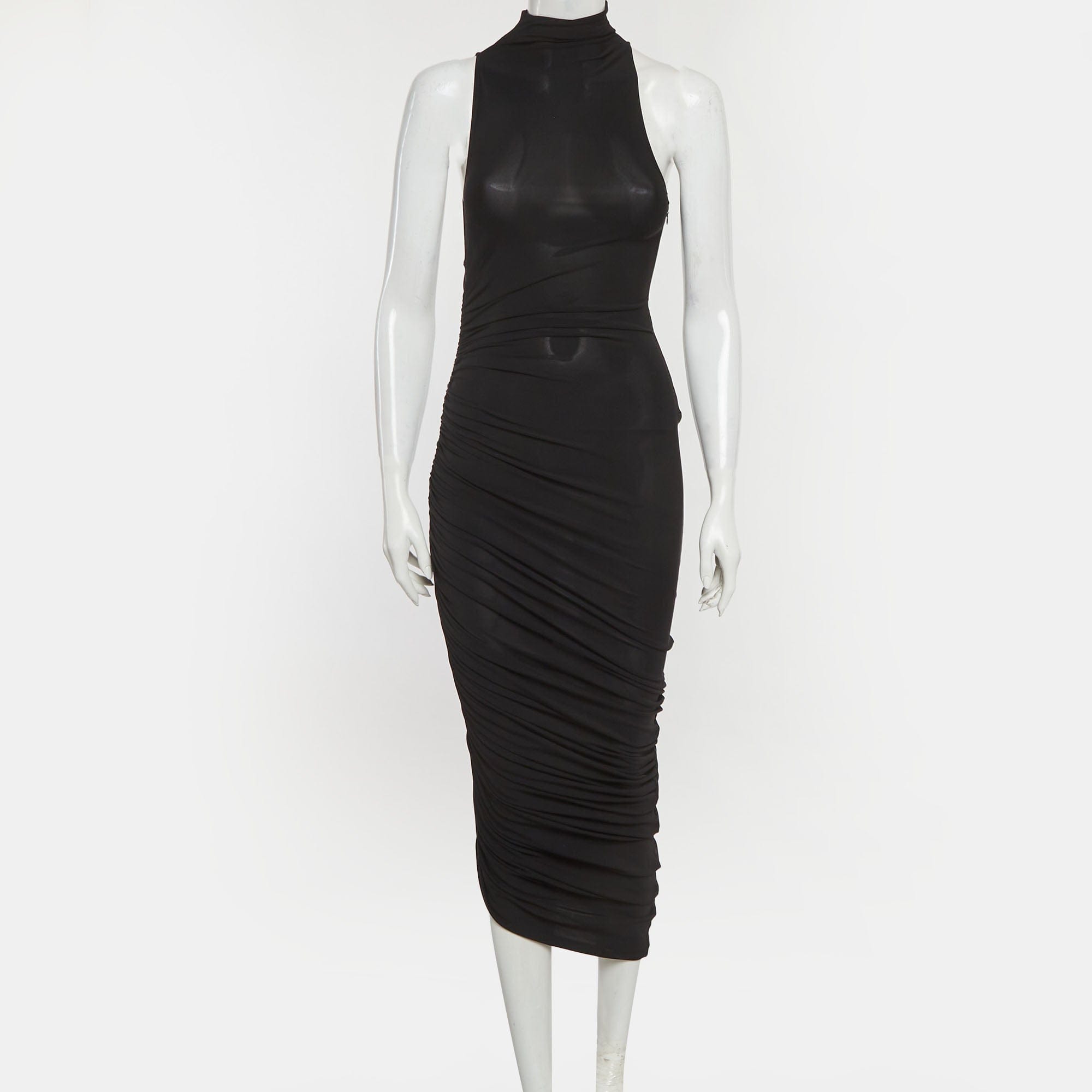 Jacquemus Black Jersey Ruched La Robe Piazza Midi Dress