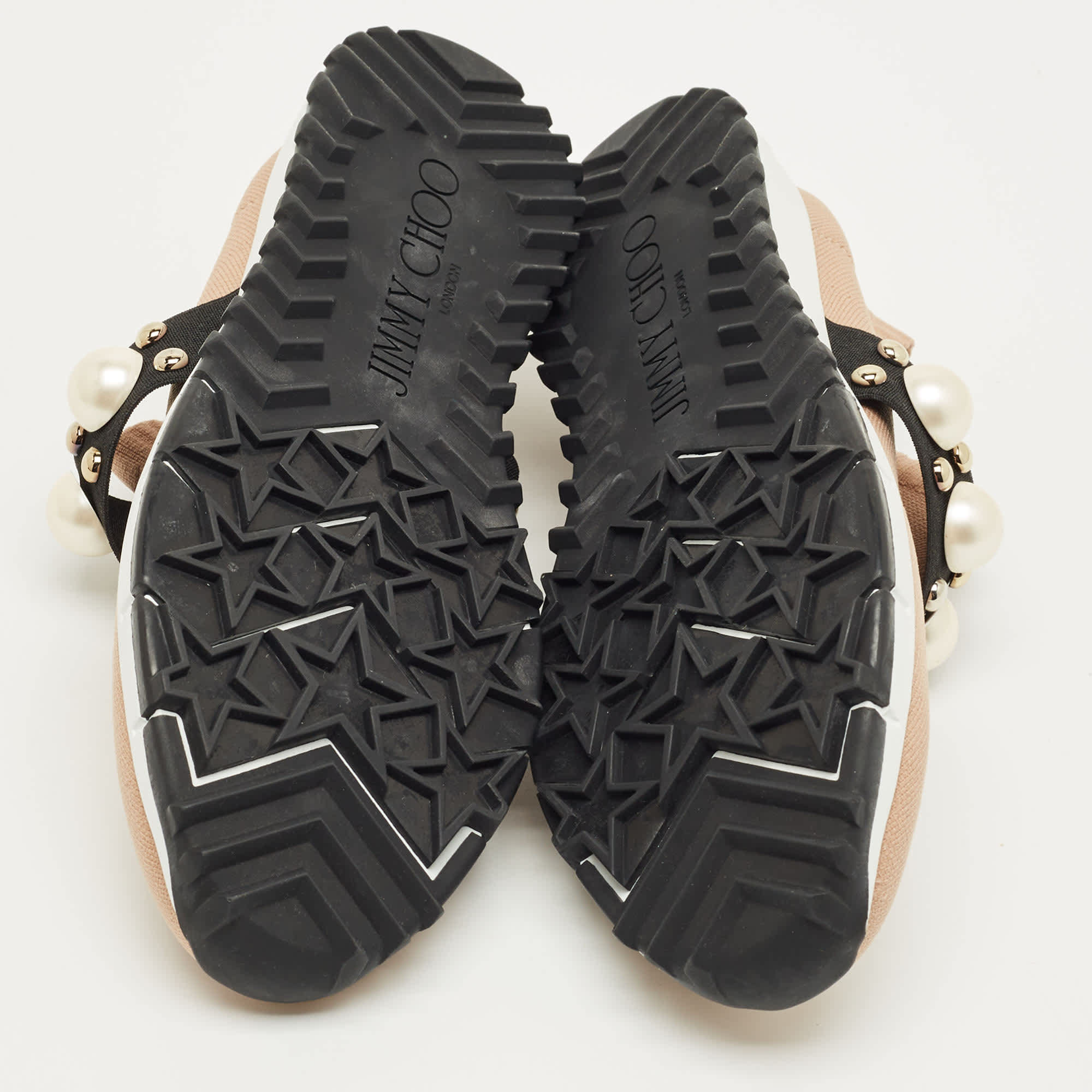 Jimmy Choo Beige Fabric Studded Accents Sneakers