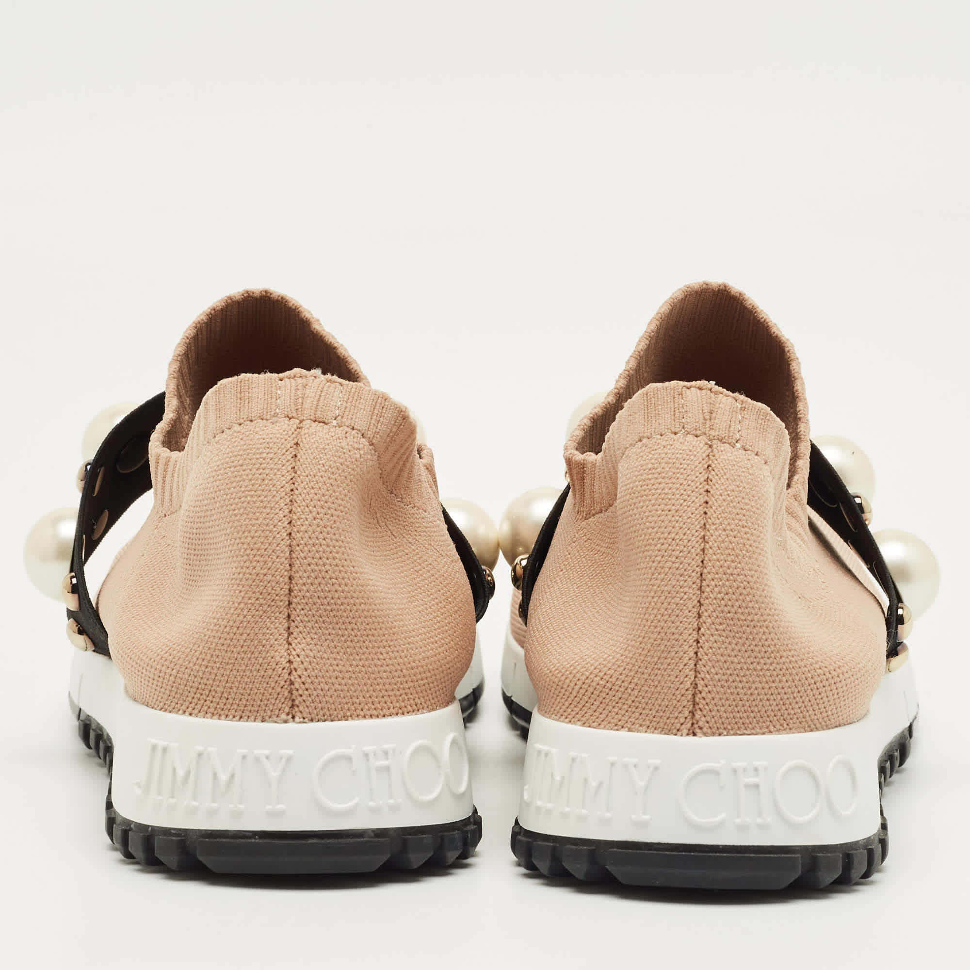 Jimmy Choo Beige Fabric Studded Accents Sneakers