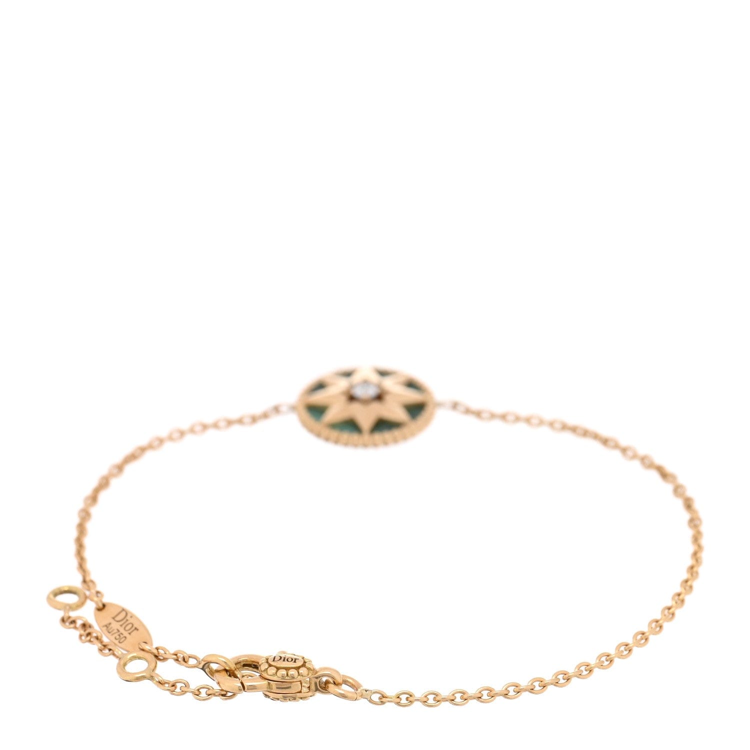 Christian Dior 18K Yellow Gold Diamond Malachite Rose Des Vents Bracelet