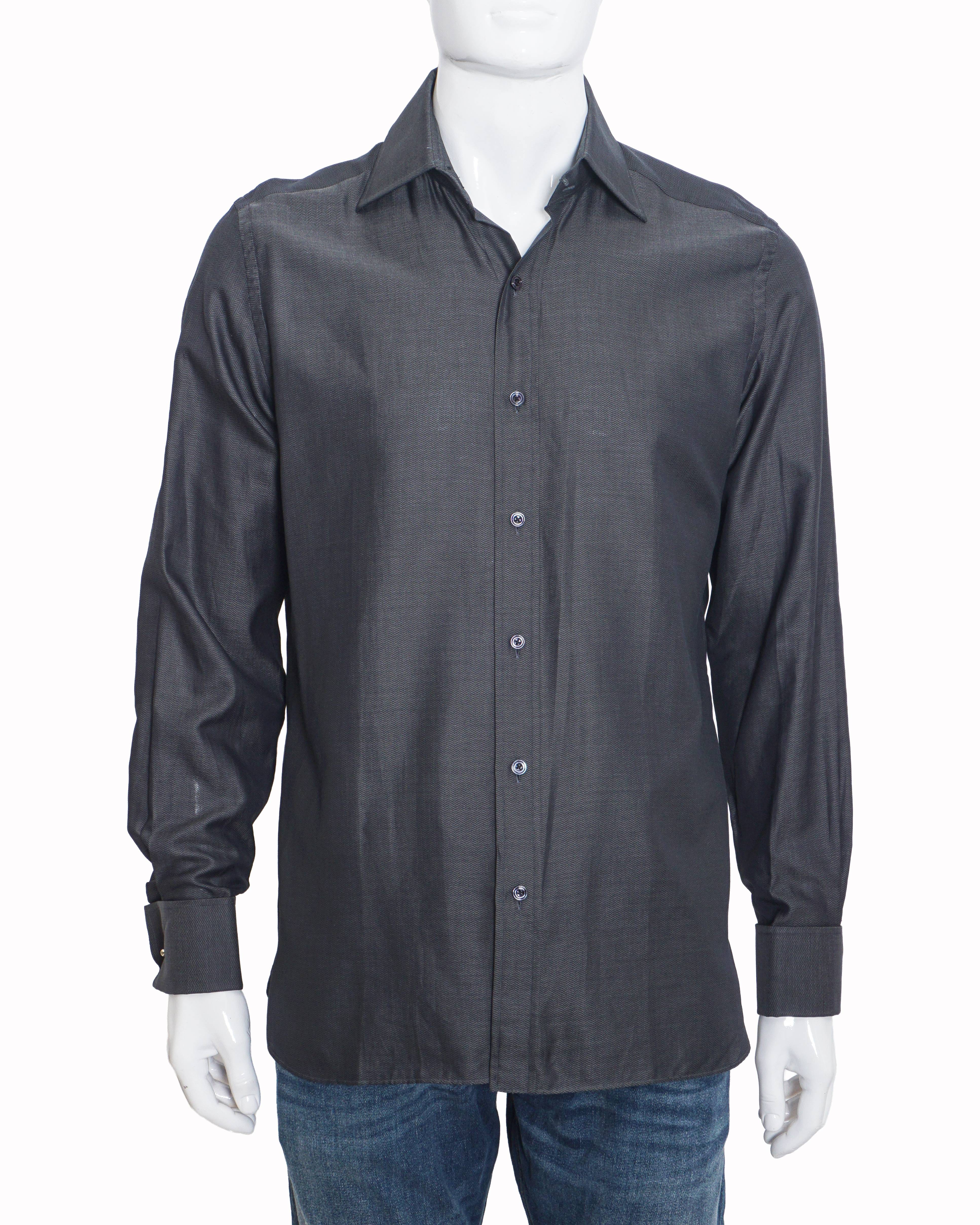 TOM FORD Men's Dark Charcoal Grey Woven Cotton Formal Shirt