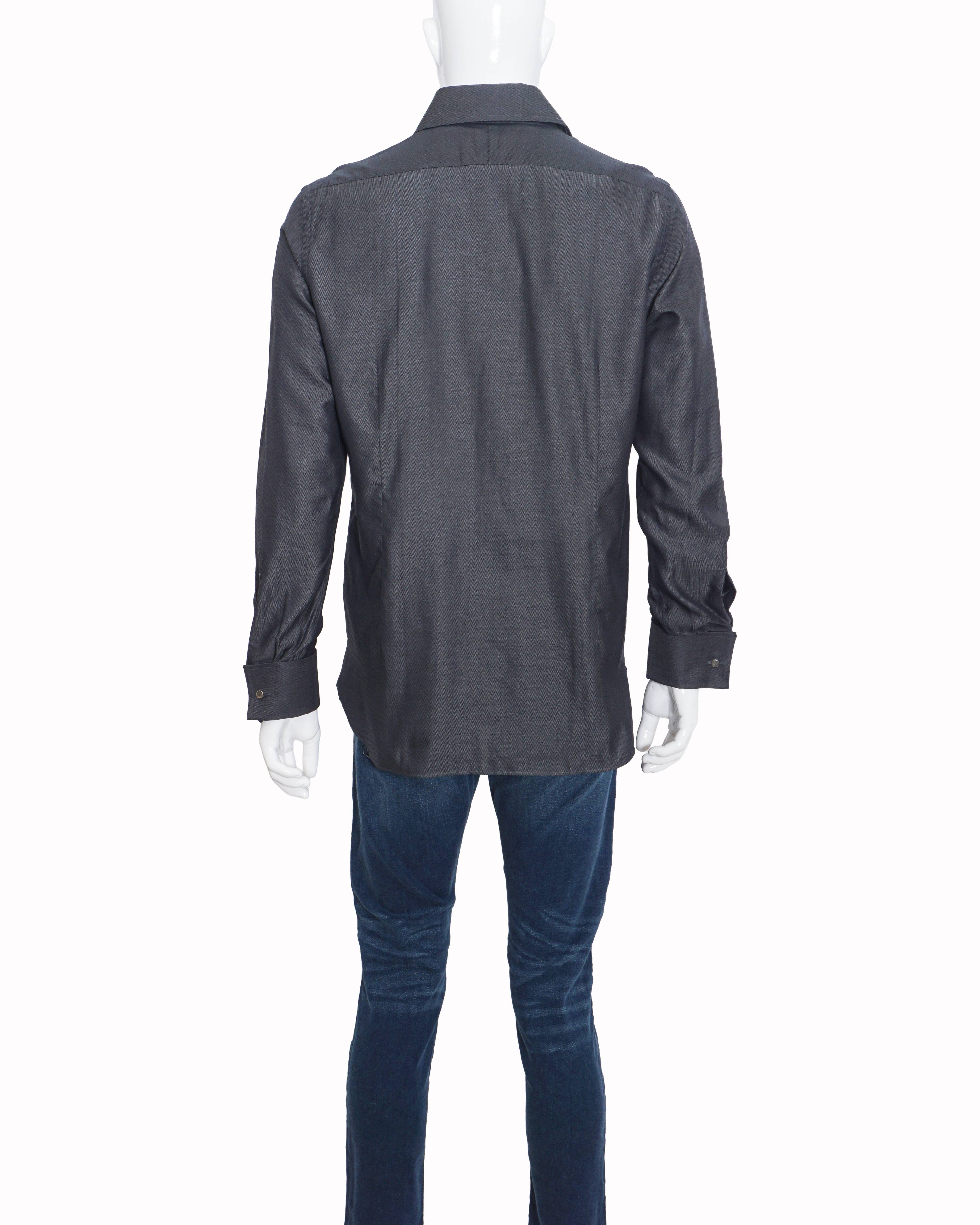TOM FORD Men's Dark Charcoal Grey Woven Cotton Formal Shirt