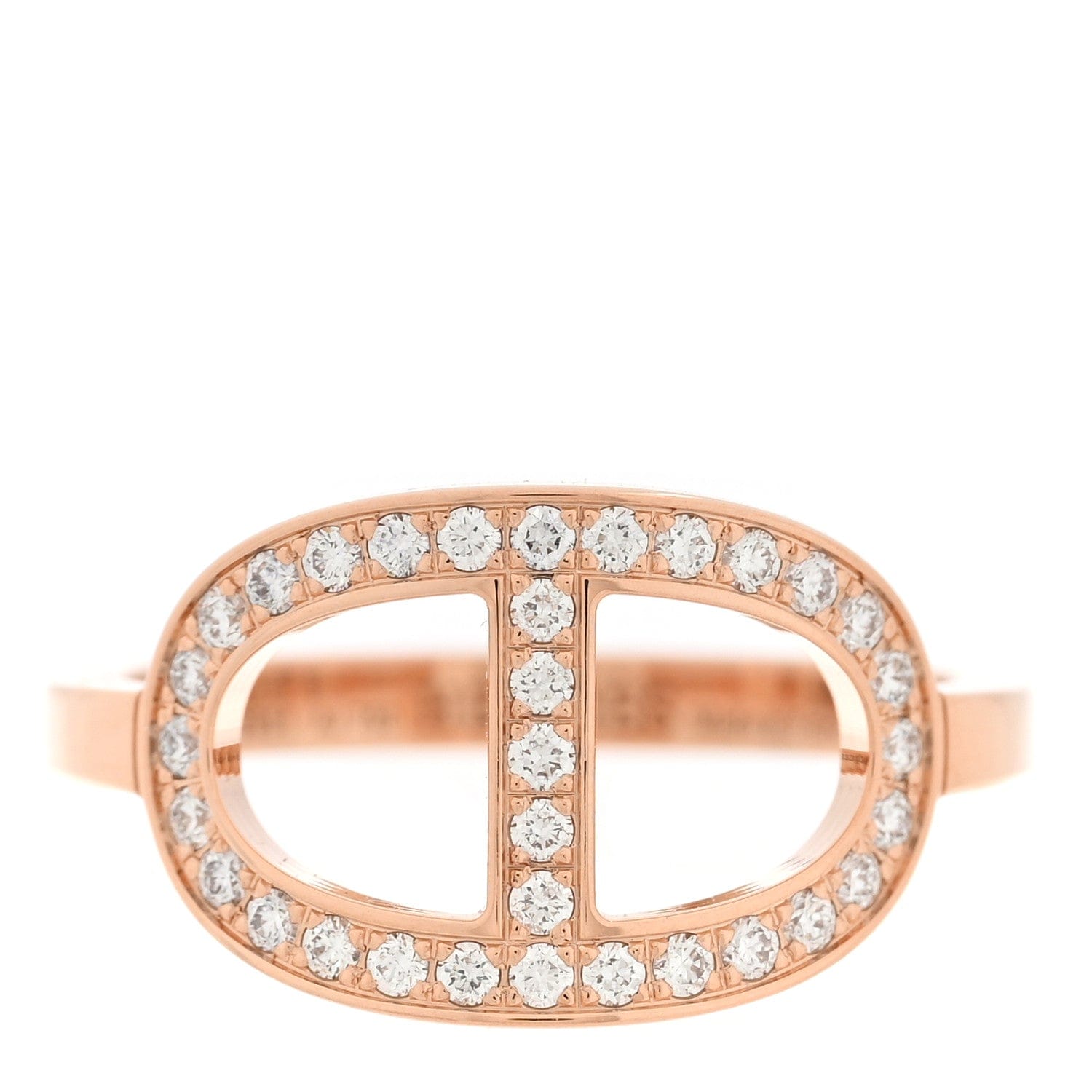 Hermes 18K Rose Gold Diamond MM Chaine d'Ancre Contour Ring 49 5