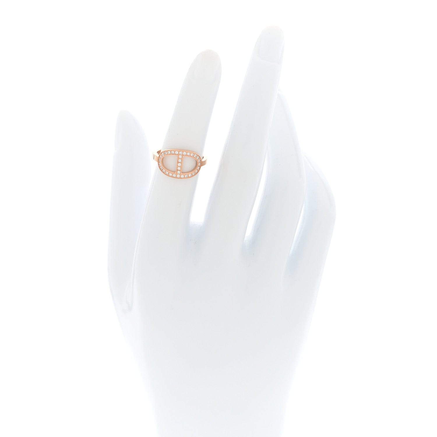 Hermes 18K Rose Gold Diamond MM Chaine d'Ancre Contour Ring 49 5