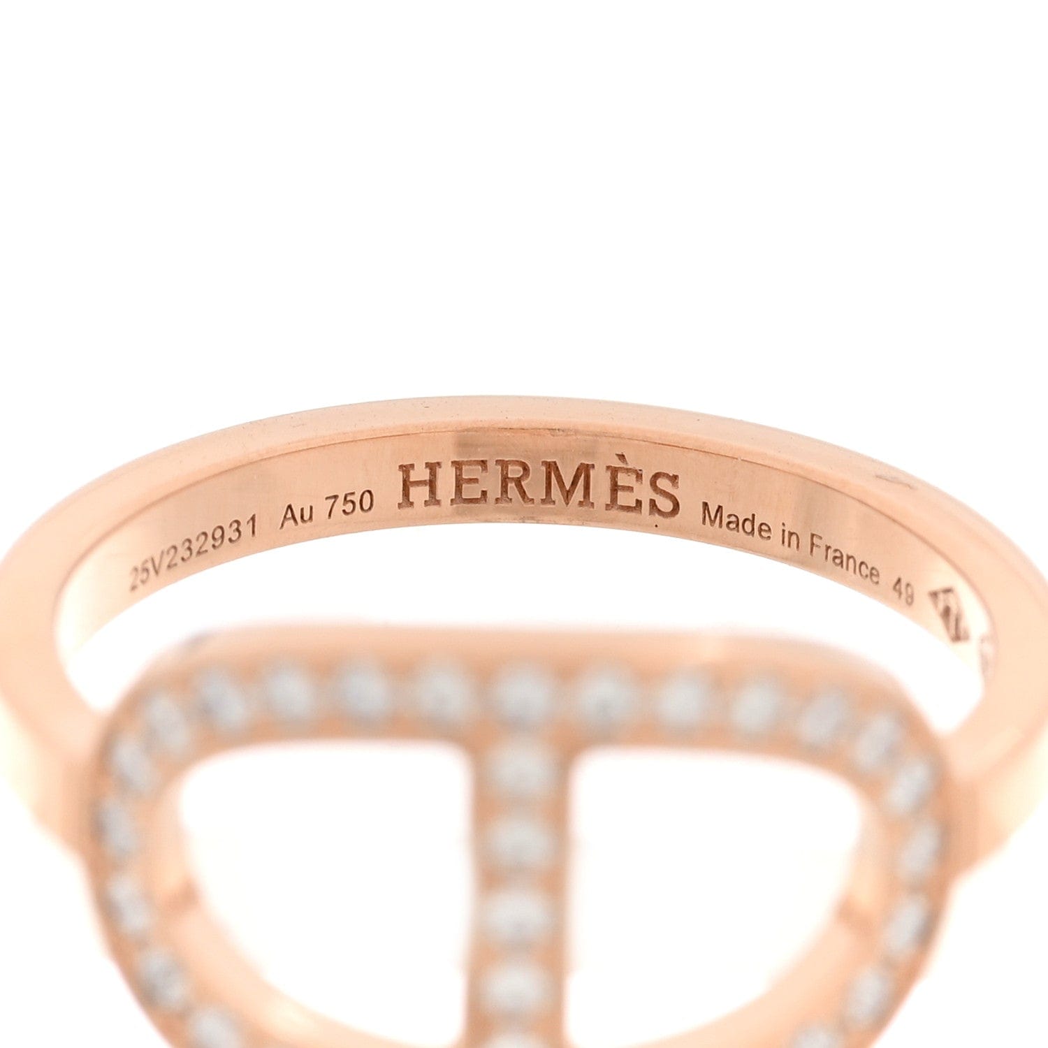 Hermes 18K Rose Gold Diamond MM Chaine d'Ancre Contour Ring 49 5