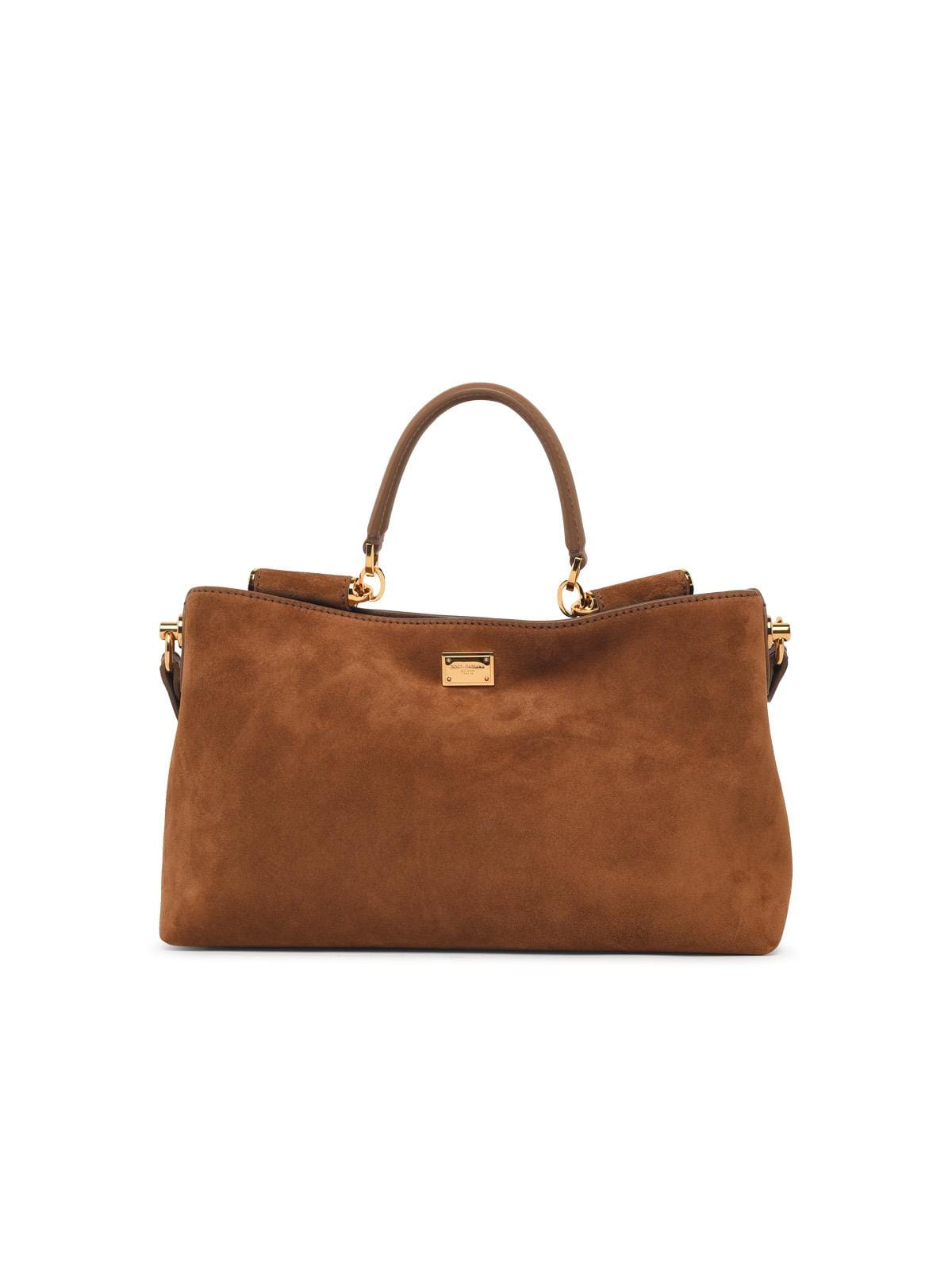 Dolce & Gabbana Medium Vittoria Brown Suede Handbag Women