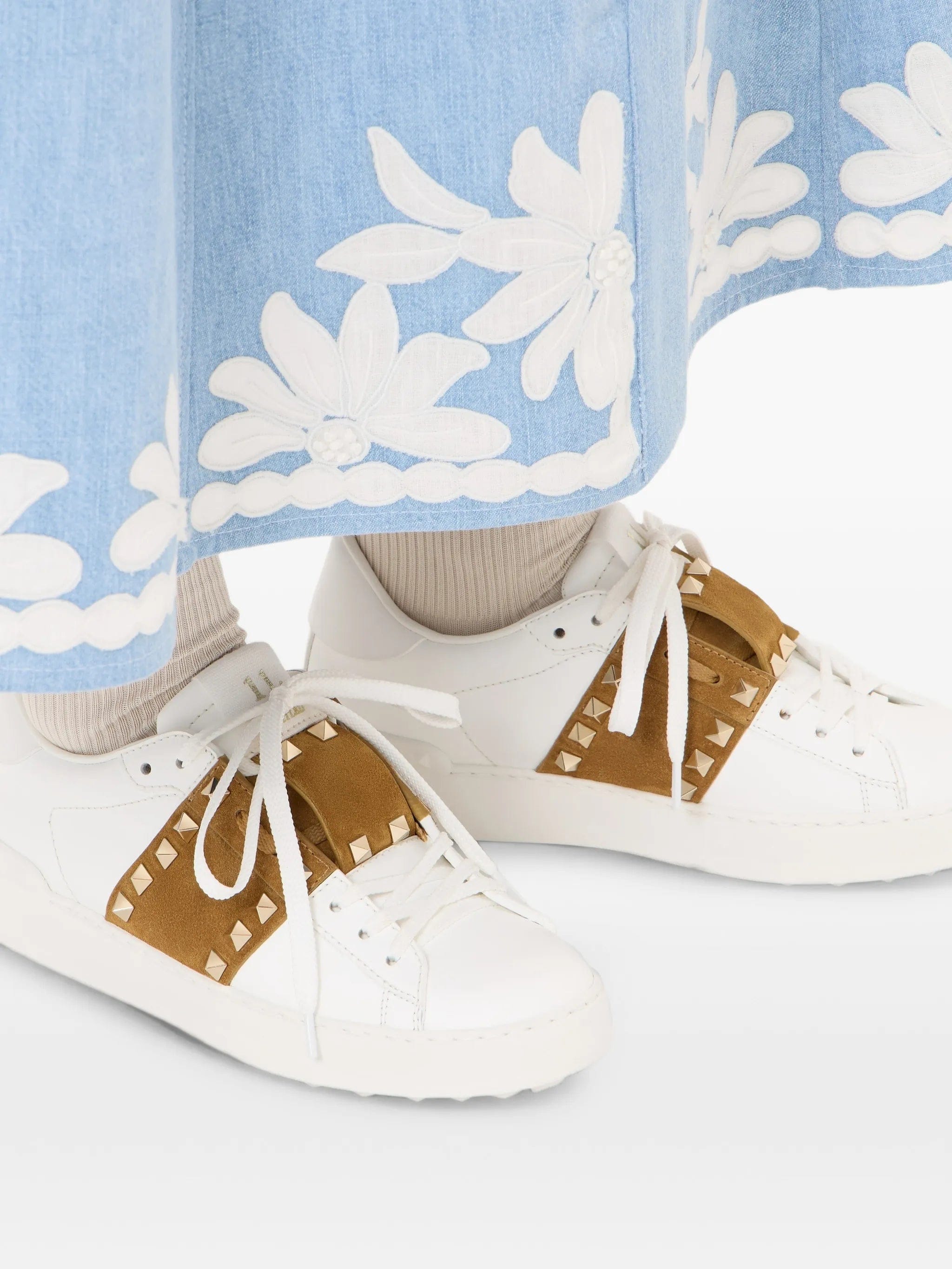 Valentino Garavani Rockstud untitled sneakers in calfskin with split leather band
