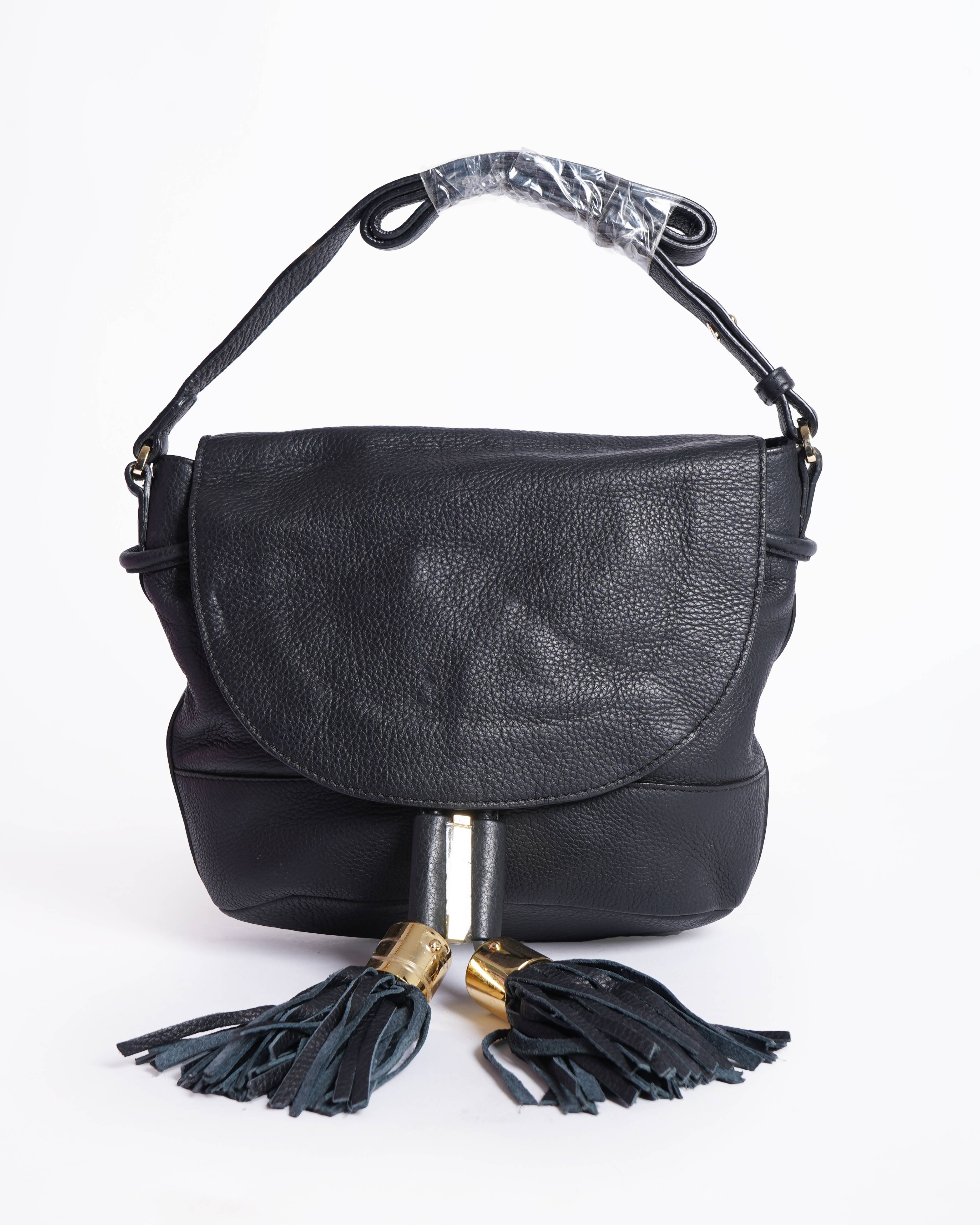 Chloé See by Chloe Vicki Black Leather Tassel Crossbody Bag