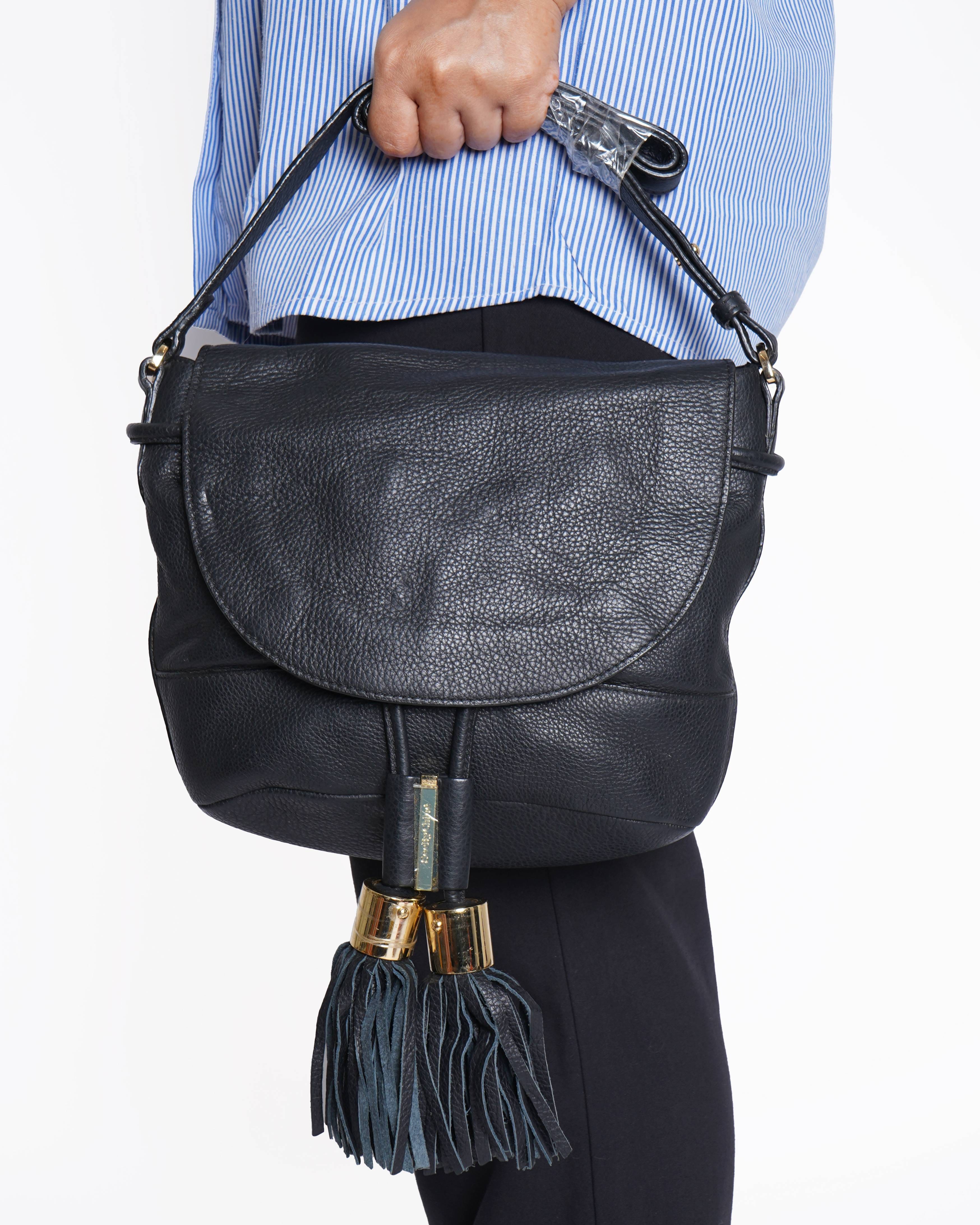 Chloé See by Chloe Vicki Black Leather Tassel Crossbody Bag