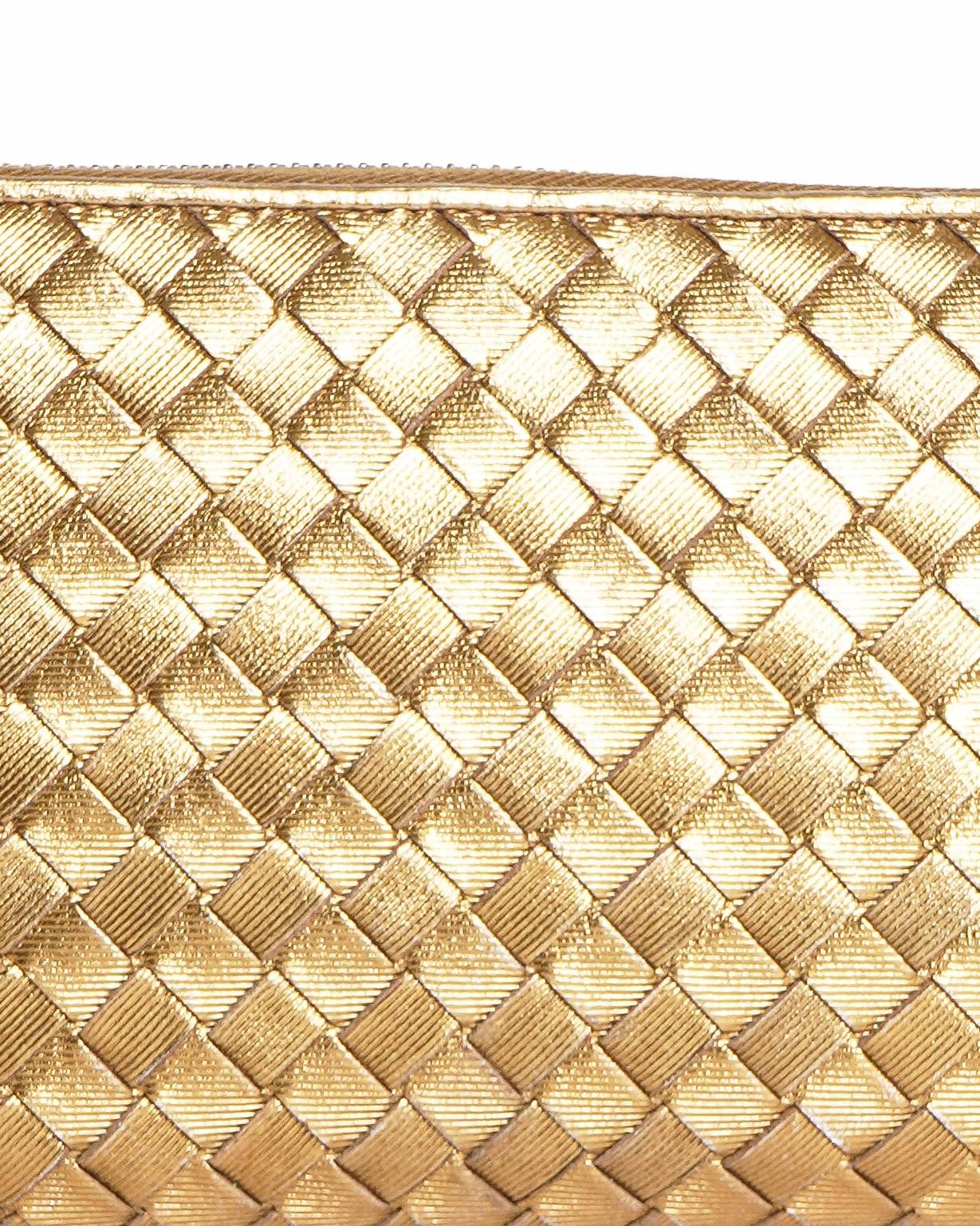 Bottega Veneta Metallic Gold Intrecciato Zip - Around Wallet
