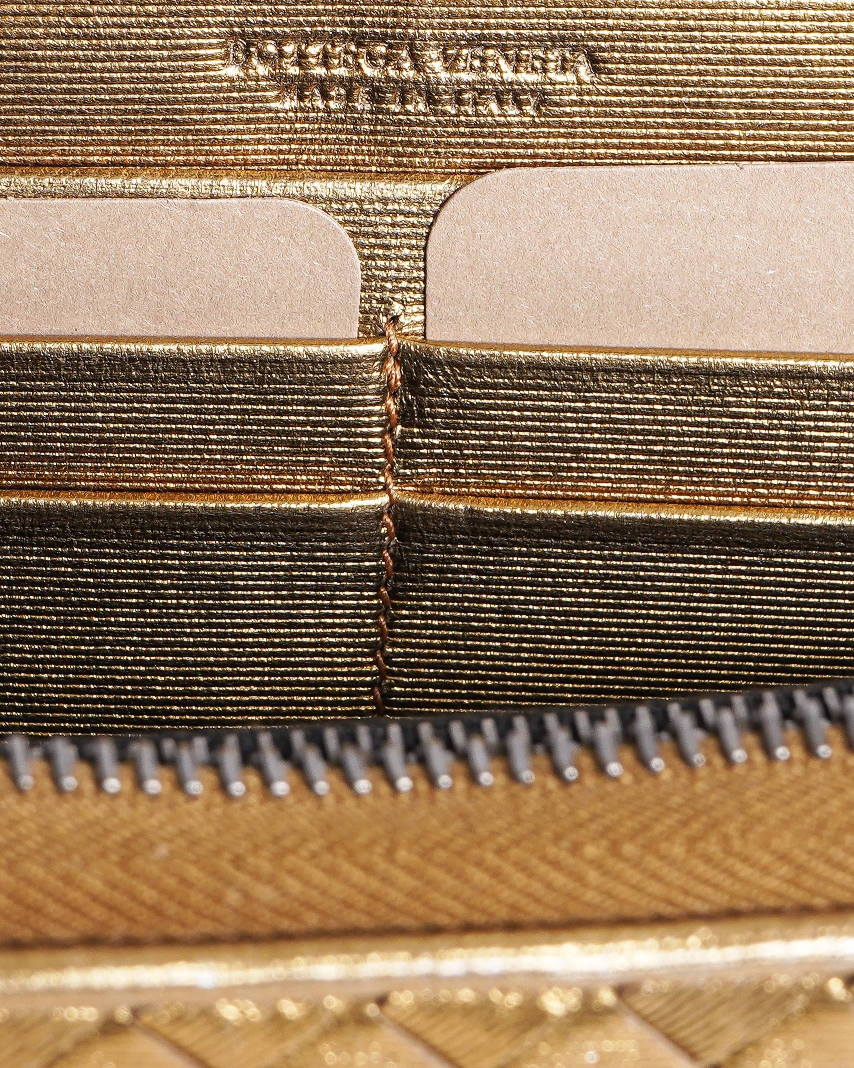 Bottega Veneta Metallic Gold Intrecciato Zip - Around Wallet