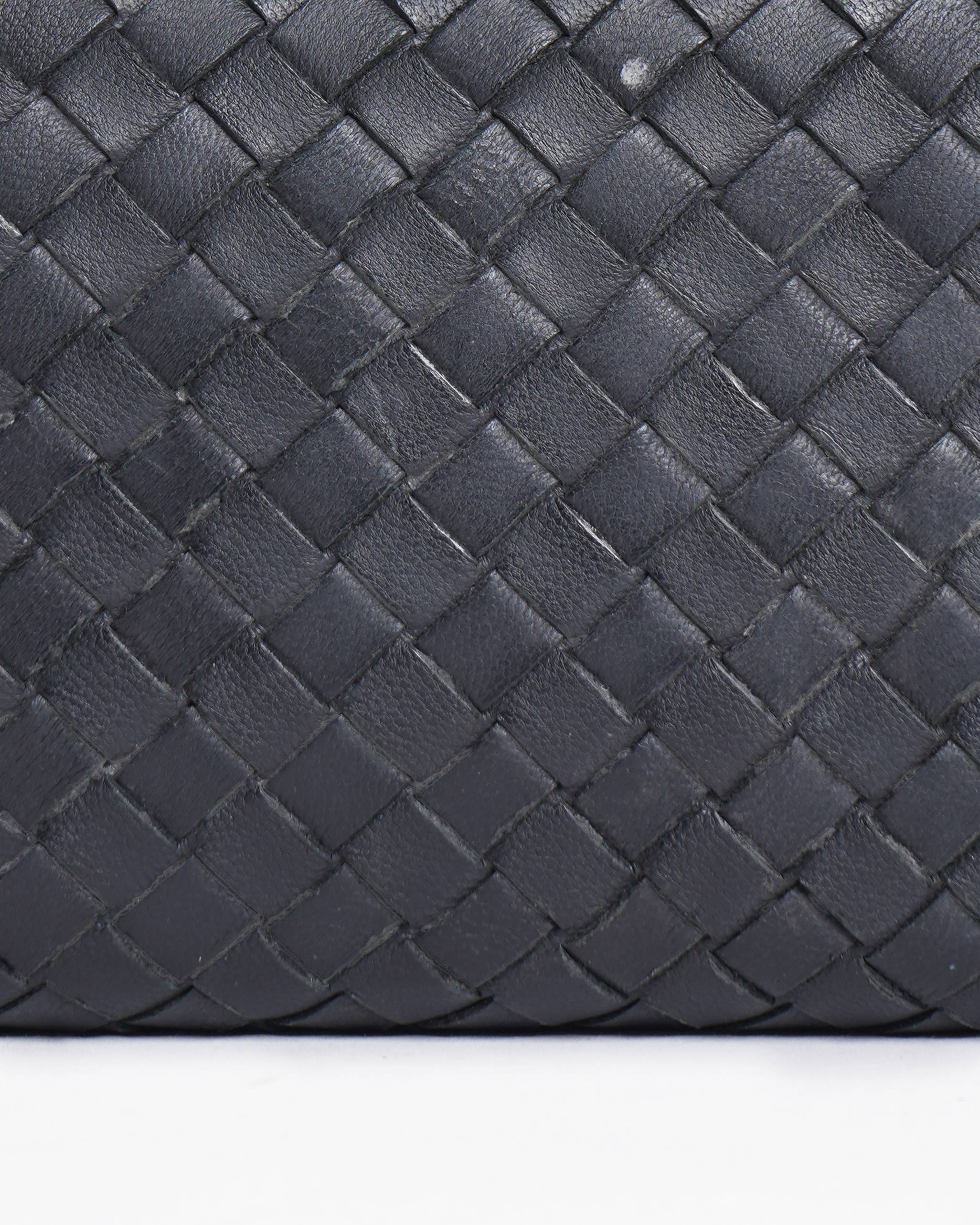 Bottega Veneta Black Intrecciato Leather Zip Around Wallet