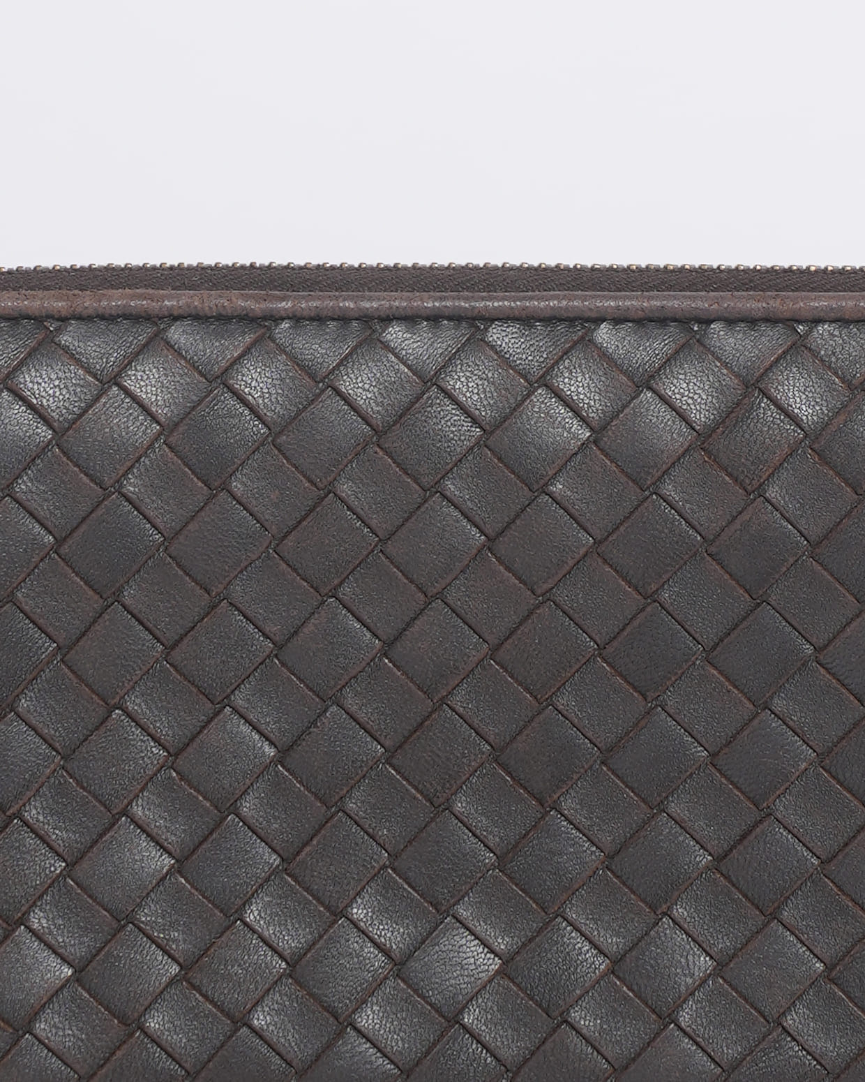 Bottega Veneta Intrecciato Zipper Wallet in Dark Brown