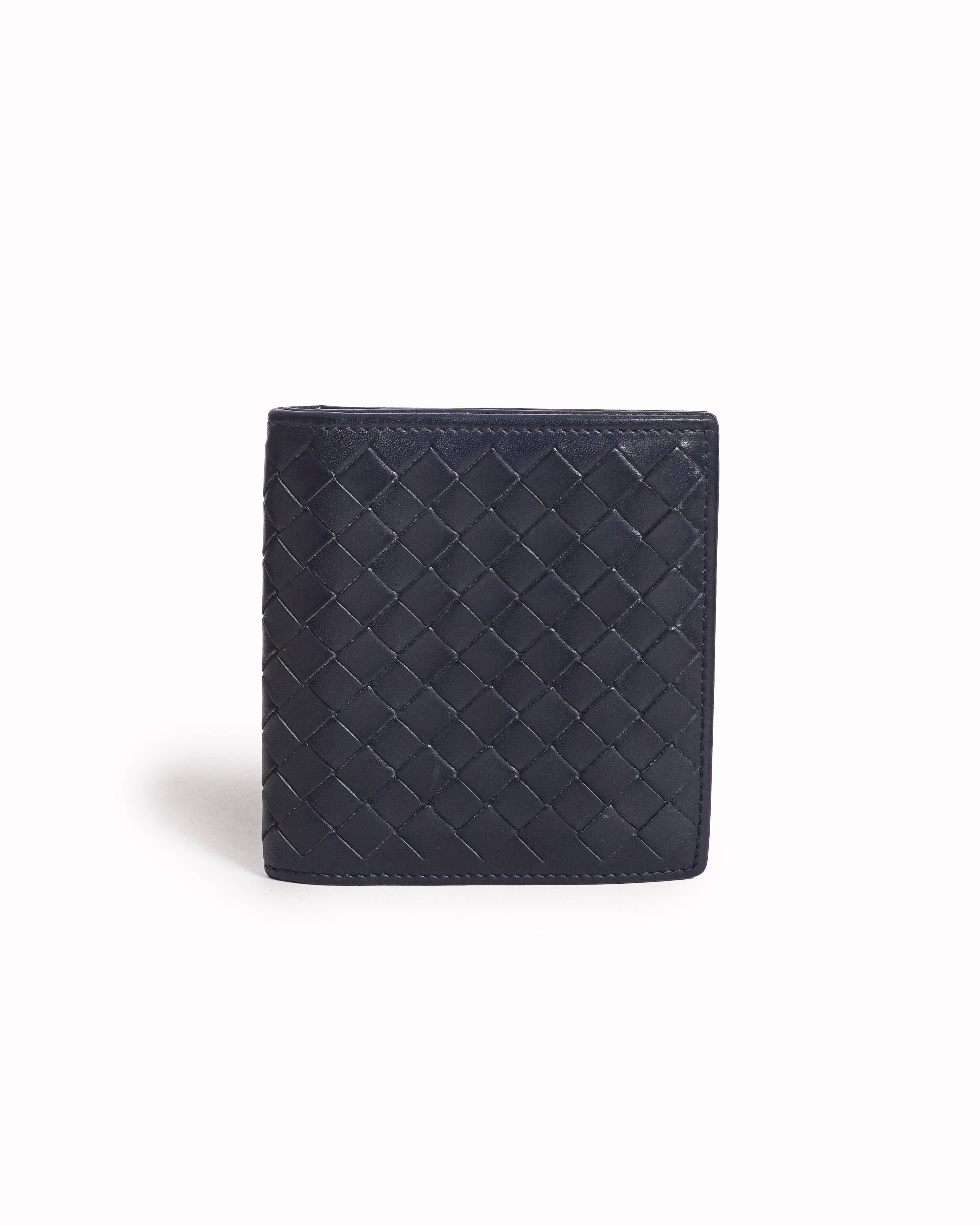 Bottega Veneta Blue Intrecciato Leather Bi - Fold Wallet
