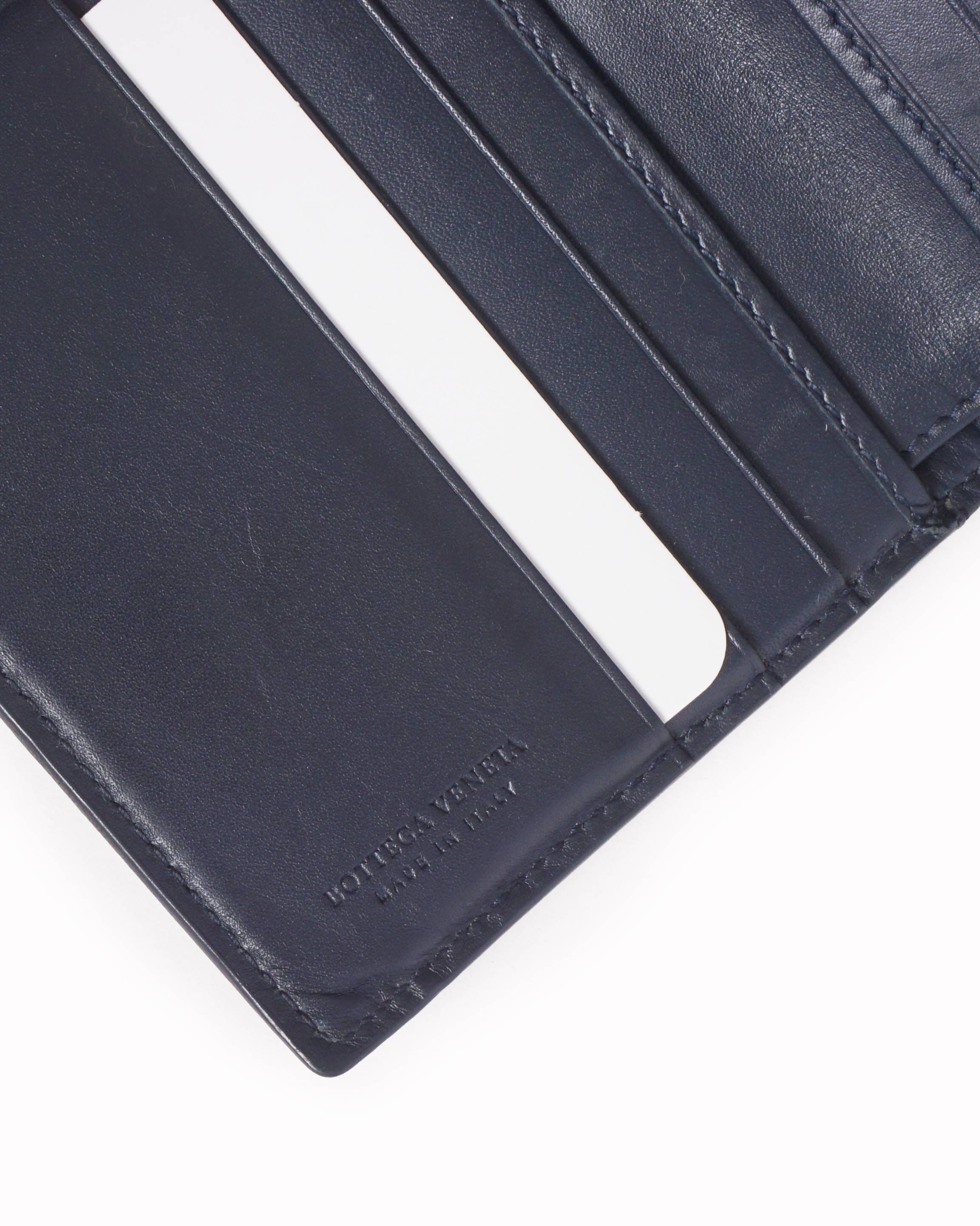 Bottega Veneta Blue Intrecciato Leather Bi - Fold Wallet