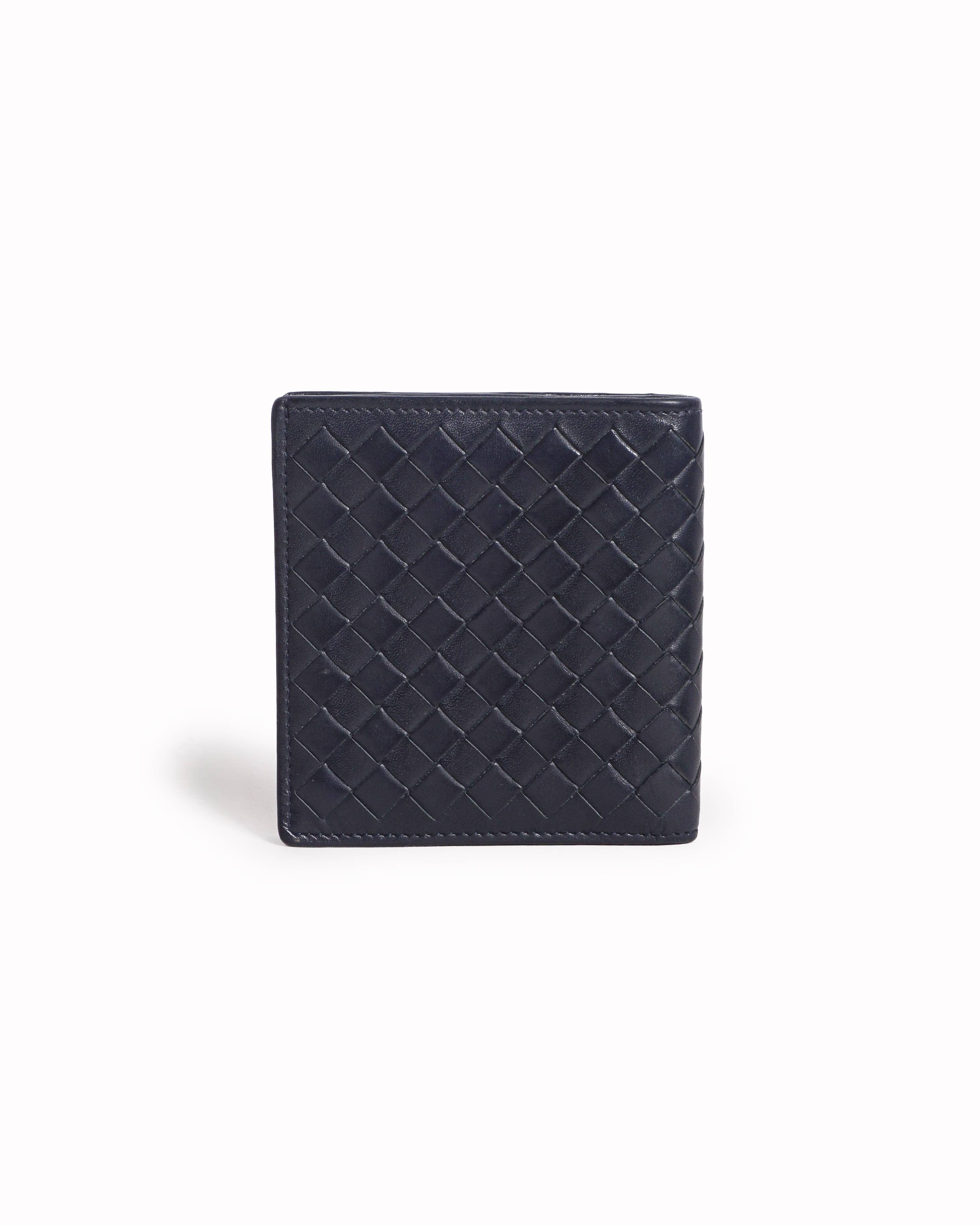 Bottega Veneta Blue Intrecciato Leather Bi - Fold Wallet