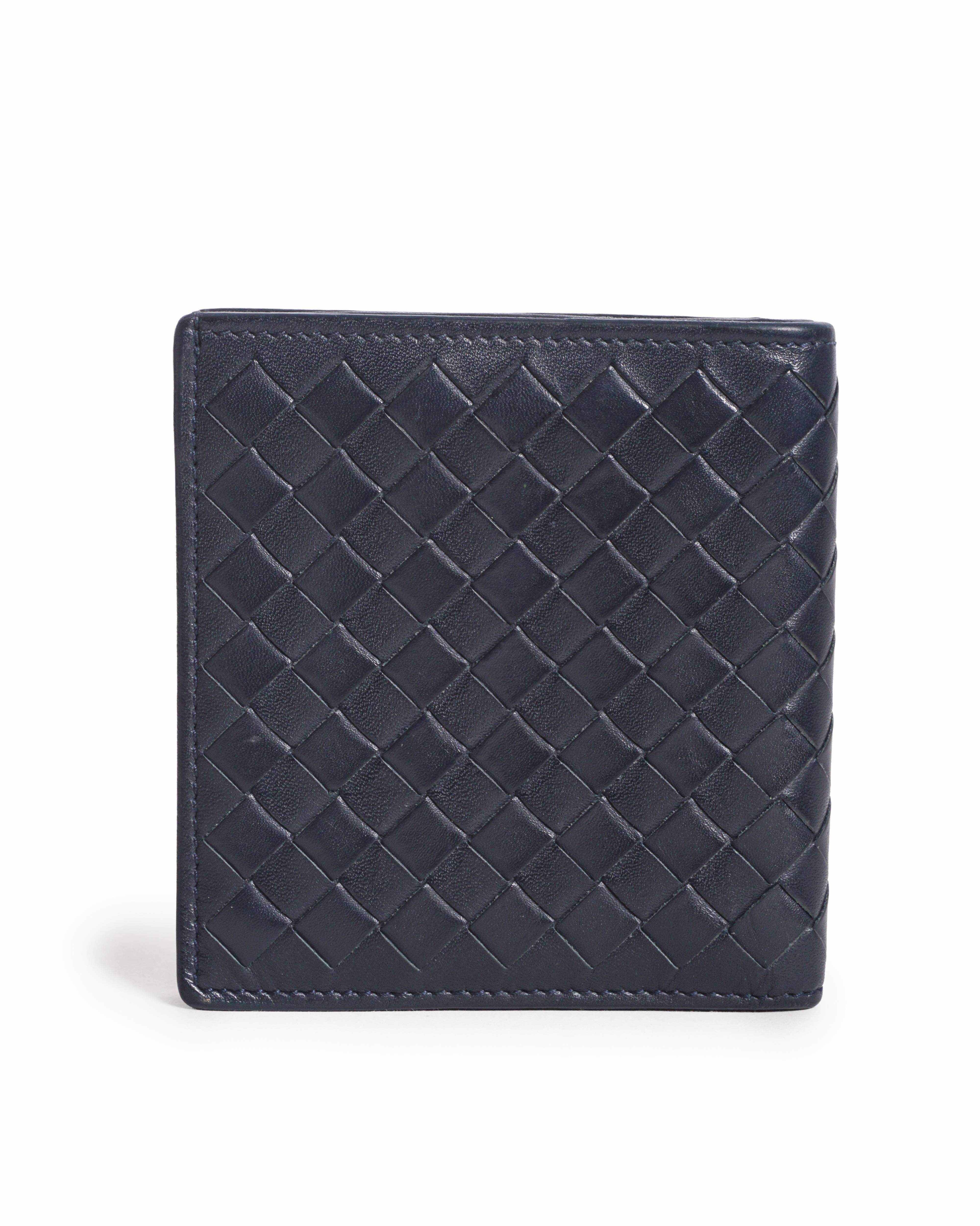 Bottega Veneta Blue Intrecciato Leather Bi - Fold Wallet