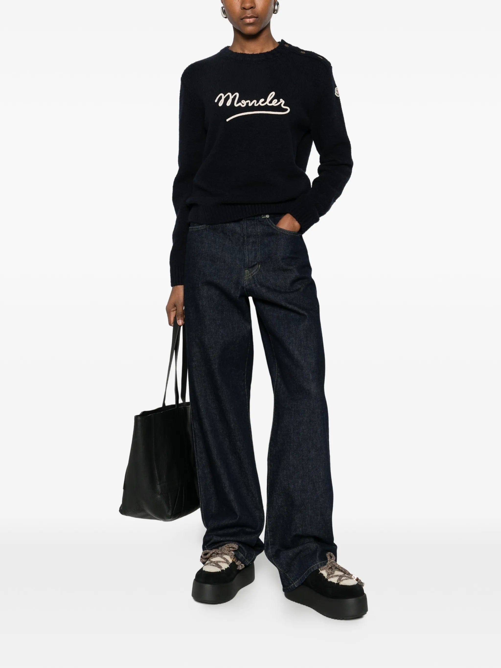 Moncler button crew - neck sweater