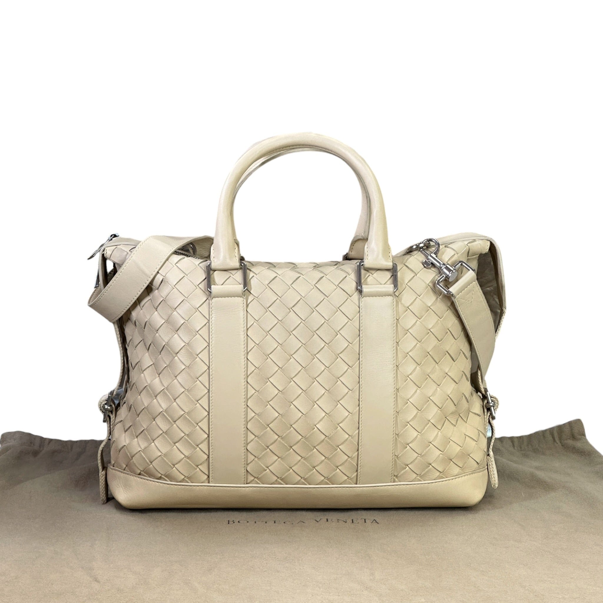 Bottega Veneta Braided Briefcase Bag Beige Intrecciato Leather